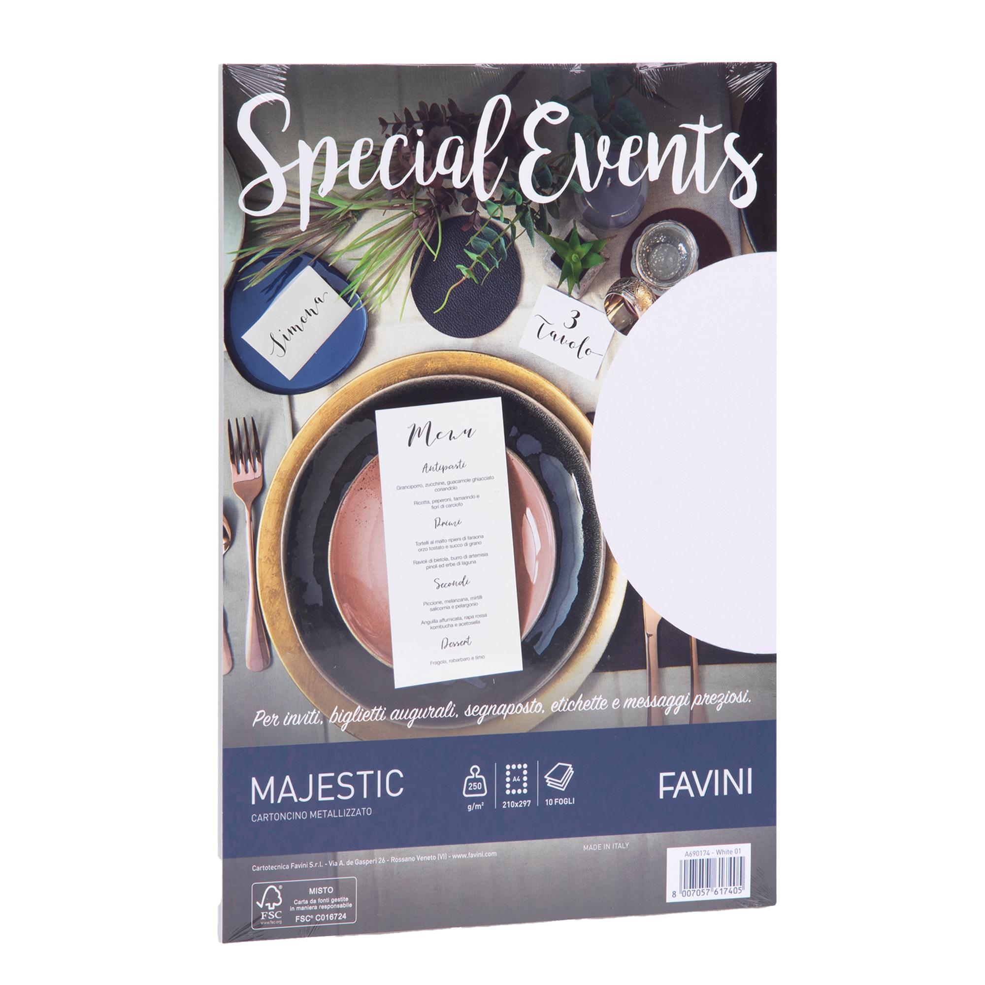 Carta metallizzata Special Events - A4 - 250 gr - bianco - Favini - conf. 10 fogli