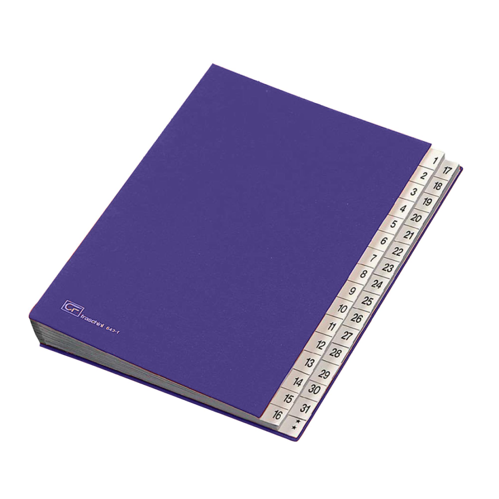 Fraschini - Classificatore - 32 compartimenti - 32 parti - prestampato: 1-32 - per 240 x 340 mm - con schede - blu