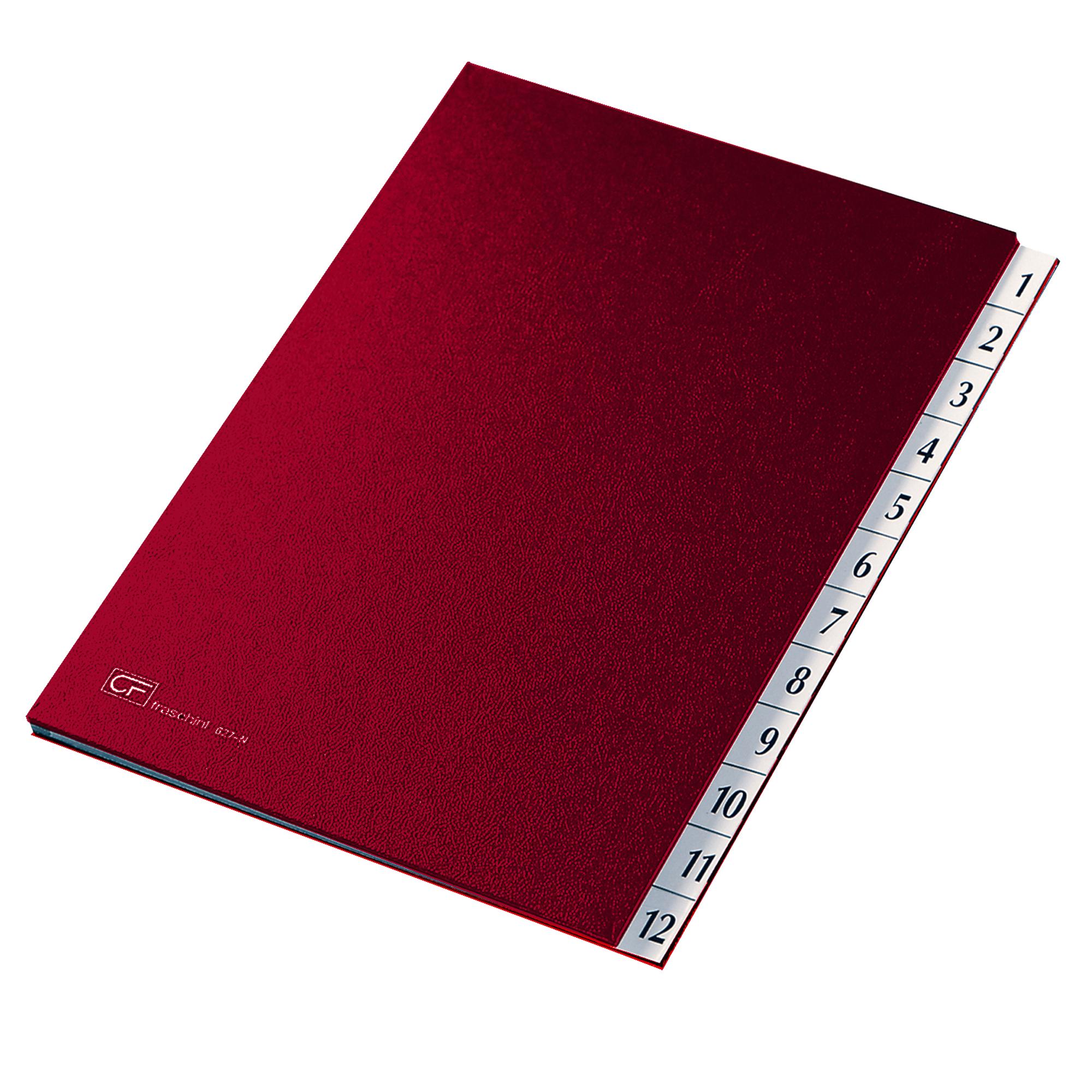 FRASCHINI CLASSIFICATORE NUMERICO 1-12 IN DERMOIDE 240X340 mm DORSO A SOFFIETTO COL. ROSSO