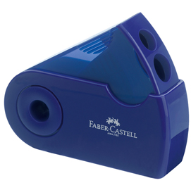 Temperamatite Sleeve con contenitore - 2 fori - con serbatoio - 70x34x20mm - rosso e blu assortiti - Faber-Castell