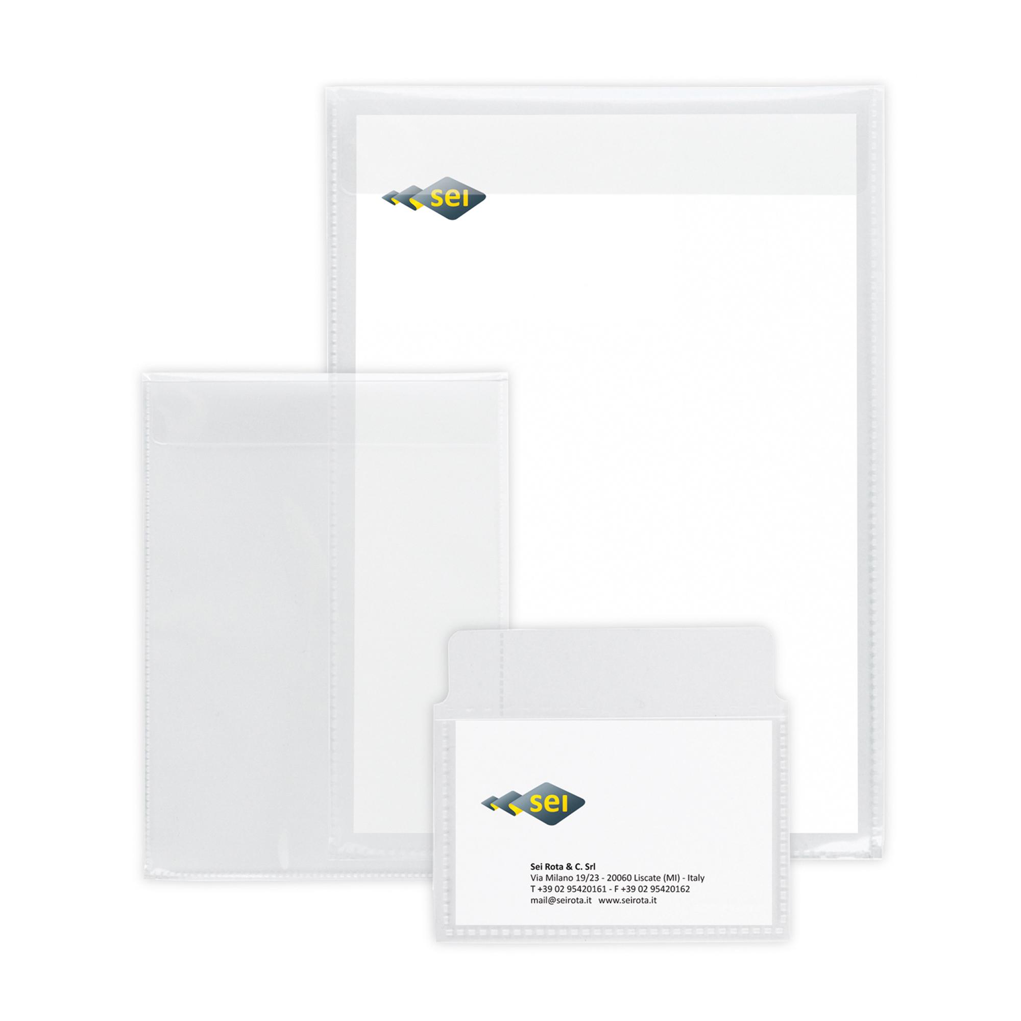 Buste con patella Soft P - PPL - 8,6 x 5,4 cm - liscio - trasparente - Sei Rota - conf. 25 pezzi