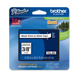 Brother TZe-221 - Autoadesivo - nero su bianco - Rotolo (0,9 cm x 8 m) 1 cassetta(e) nastro laminato - per Brother PT-D210, D600, H110, P750, P950; P-Touch PT-E550; P-Touch Cube PT-P300, P910
