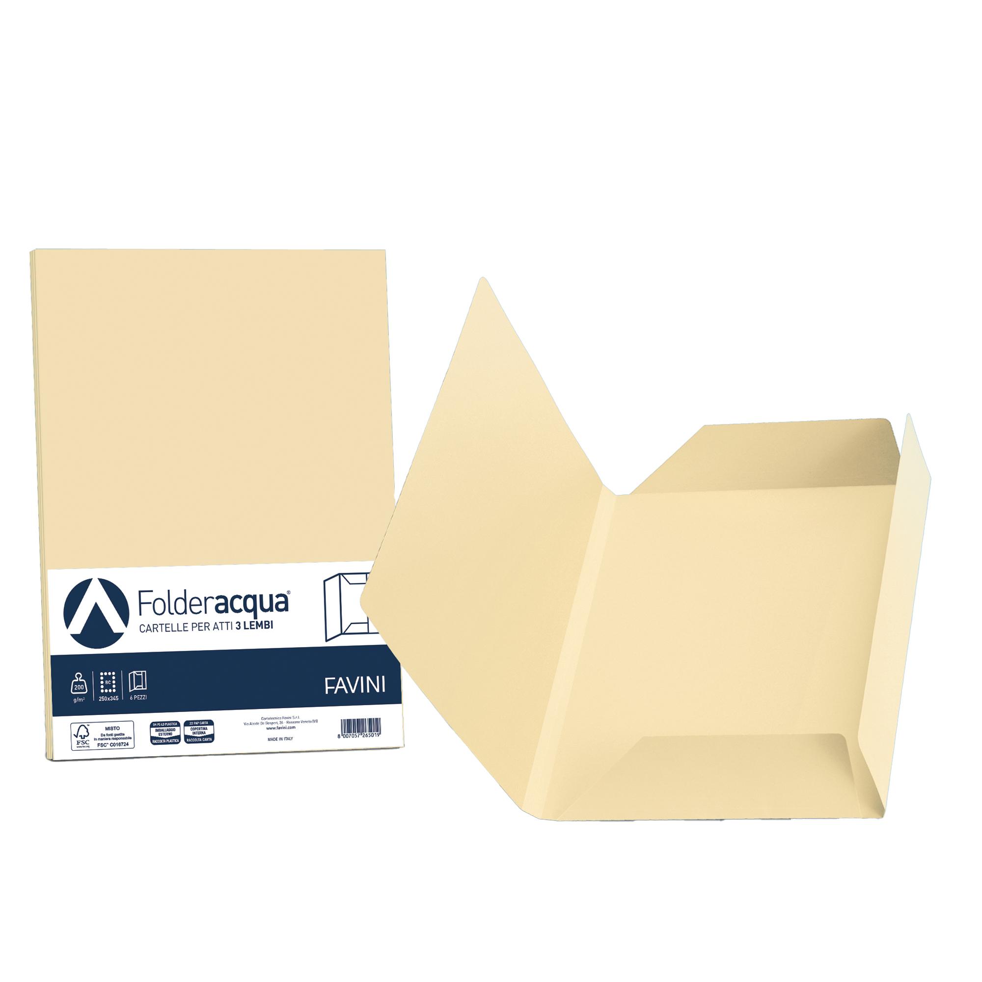 Cartellina 3 lembi Acqua - 200 gr - A4 - cartoncino bristol - camoscio - Favini - conf. 25 pezzi