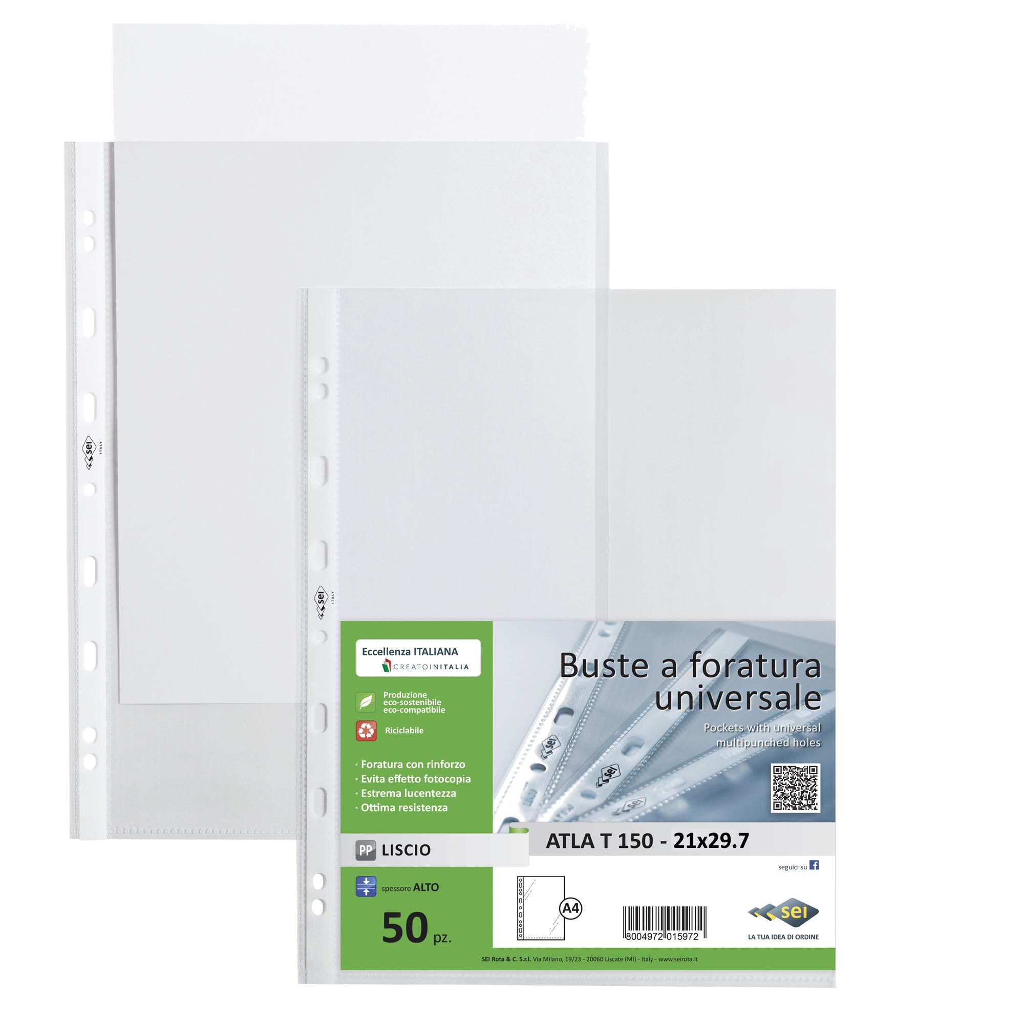 Buste forate Atla T - pesante - liscio - 21 x 29,7 cm - trasparente - Sei Rota - conf. 50 pezzi