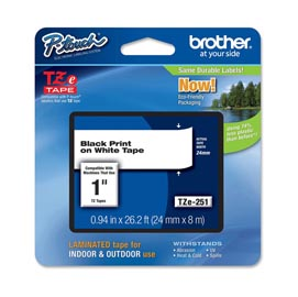 Brother TZe-251 - Adesivo standard - nero su bianco - Rotolo (2,4 cm x 8 m) 1 cassetta(e) nastro laminato - per P-Touch PT-2730, 3600, 9700, D600, D800, E500, E550, E800, H500, P700, P750, P900, P950