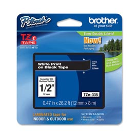 Brother TZe-335 - Adesivo standard - bianco su nero - Rotolo (1,2 cm x 8 m) 1 cassetta(e) nastro laminato - per P-Touch PT-D460, D610; P-Touch Cube PT-P910; P-Touch Cube Pro PT-P910