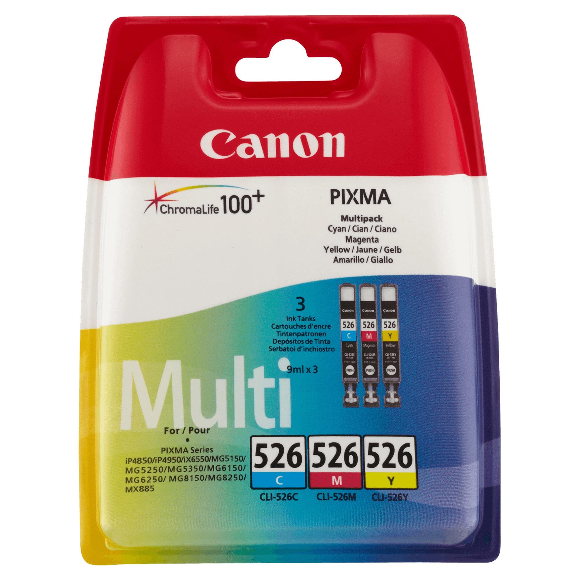 Canon CLI-526 Multipack - Confezione da 3 - giallo, ciano, magenta - originale - serbatoio inchiostro - per PIXMA iP4950, iX6550, MG5350, MG6150, MG6250, MG8150, MG8250, MX715, MX885, MX892, MX895