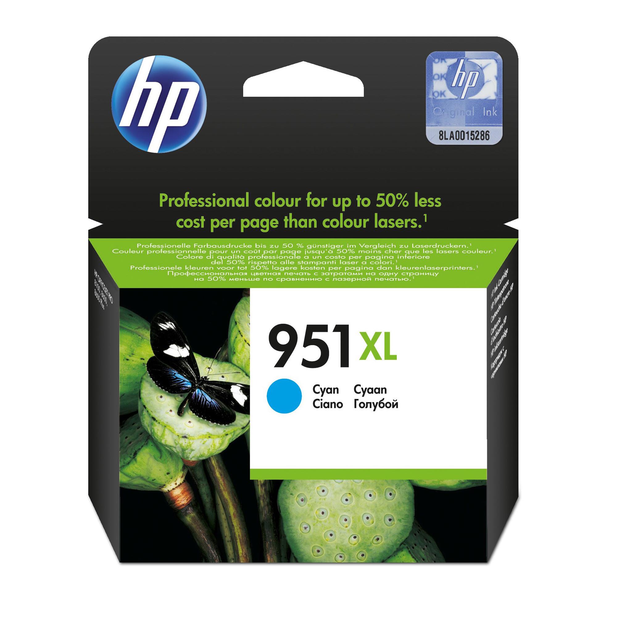 HP 951XL - Alta resa - ciano - originale - Officejet - cartuccia d'inchiostro - per Officejet Pro 251dw, 276dw, 8100, 8600, 8600 N911a, 8610, 8615, 8616, 8620, 8625, 8630