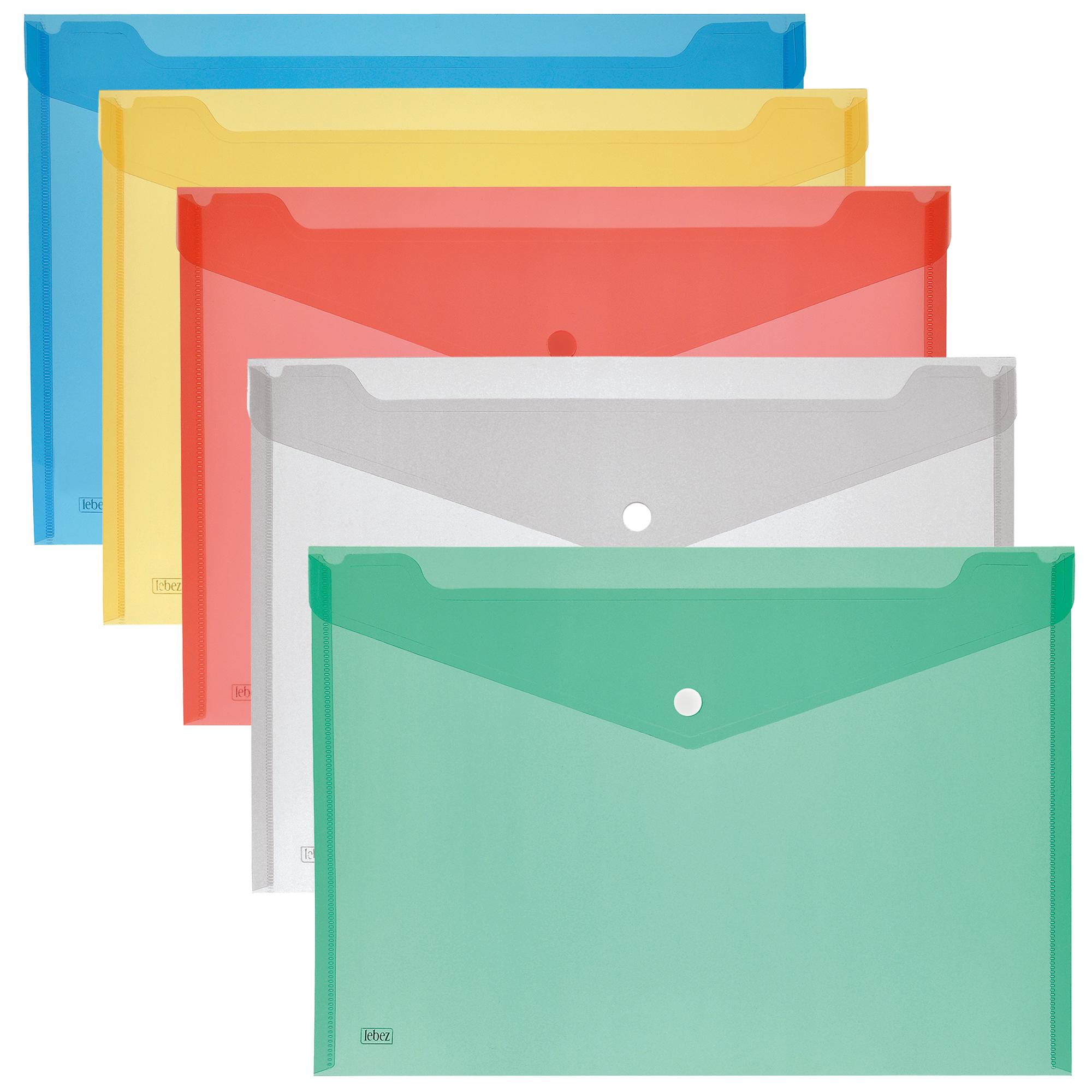Buste con bottone - PPL - 33,5 x 23,5 cm - colori assortiti - Lebez - conf. 5 pezzi