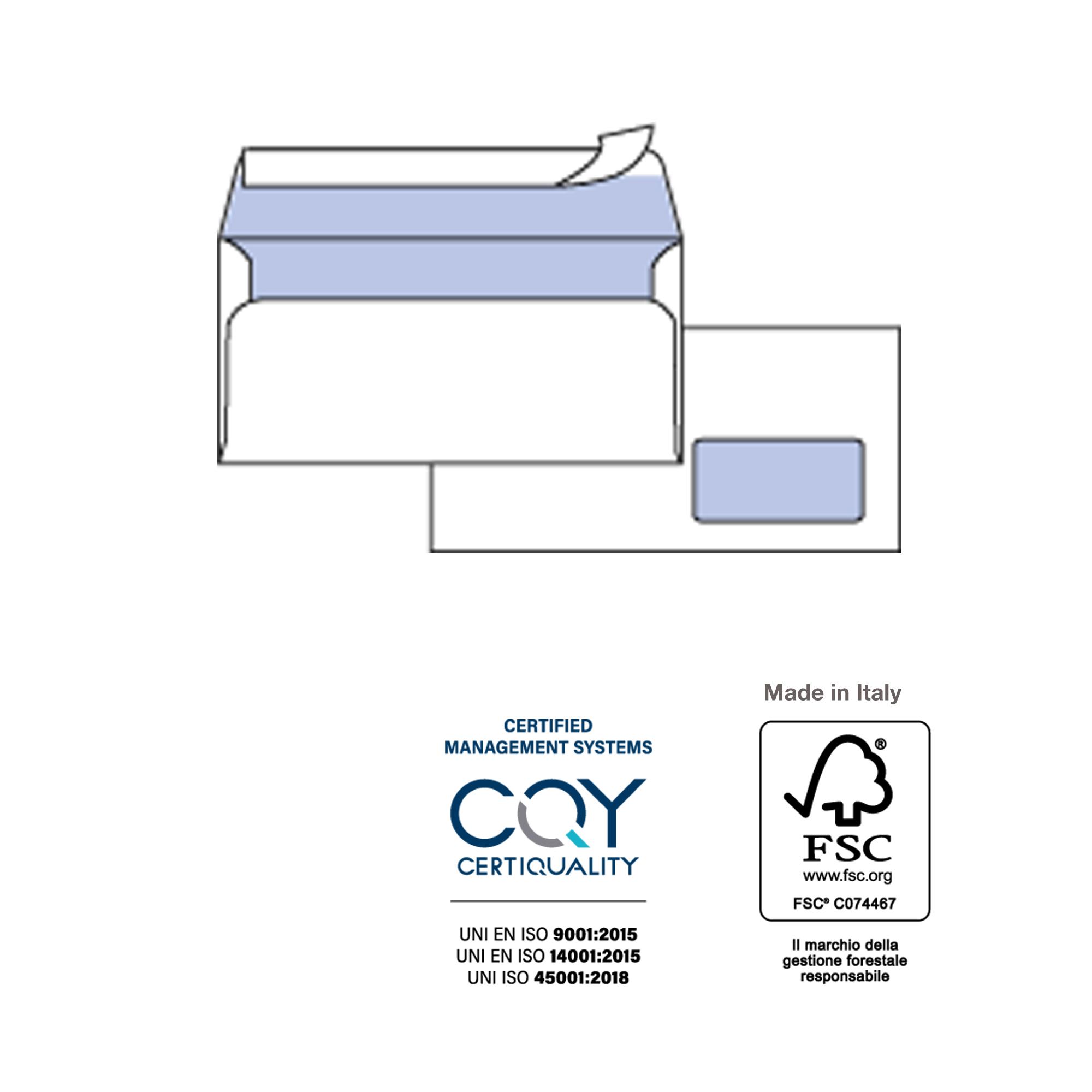 Busta Silver90 Strip Laser FSC - con finestra - internografata - 11 x 23 cm - 90 gr - bianco - Pigna Envelopes - conf. 500 pezzi