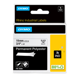 DYMO IND - Poliestere - adesivo permanente - nero su bianco - Rotolo (1,9 cm x 5 m) 1 cassetta(e) rotolo di etichette - per Rhino 4200, 4200 Kit, 5200, 5200 Hard Case Kit; RhinoPRO 6000; DYMO LabelWriter 450 Duo