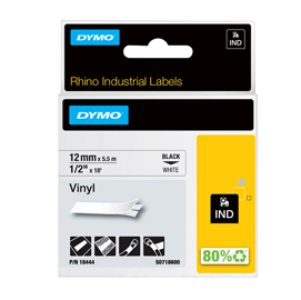 DYMO IND All-Purpose - Vinile - adesivo - nero su bianco - Rotolo (1,2 cm x 5 m) 1 cassetta(e) rotolo di etichette - per LabelMANAGER 210, 280, 360, 420, PnP; Rhino 4200, 5200; RhinoPRO 6000