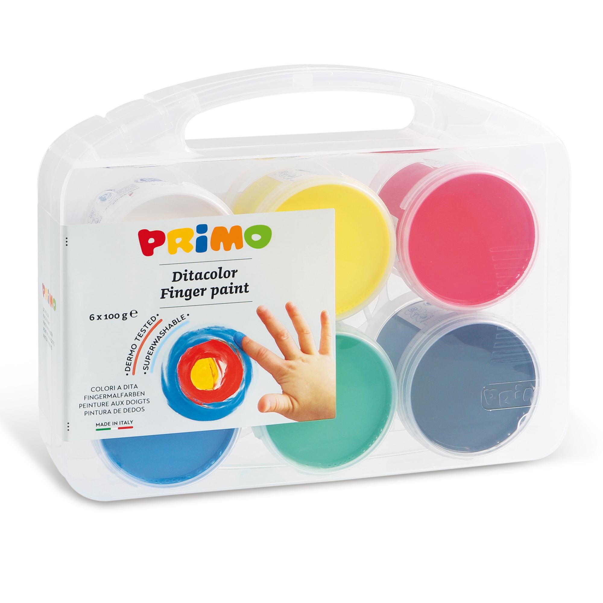 CONF6 vasetti 6 colori tempera a dita 100g in valigetta multiuso