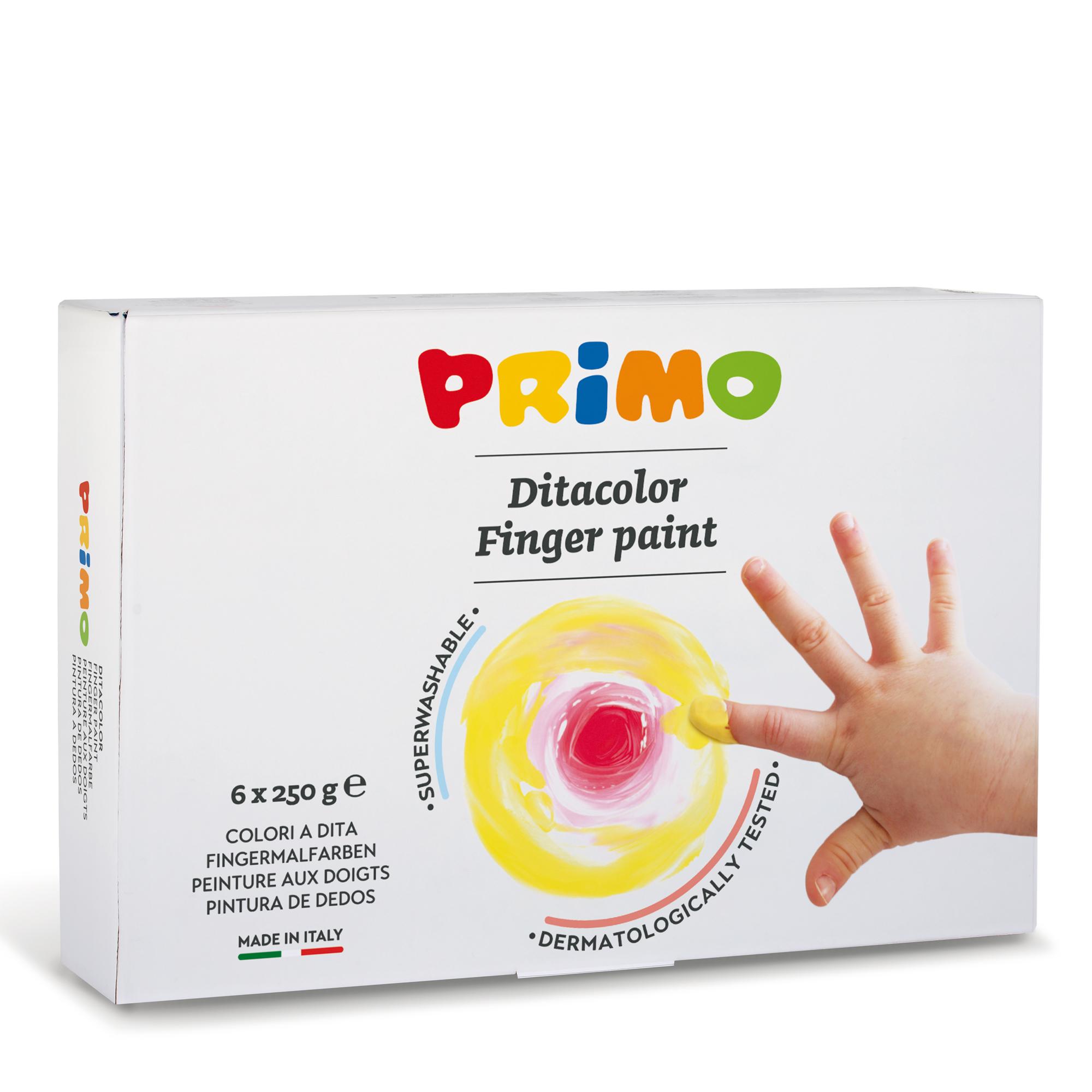 PRIMO TEMPERA A DITA IN VASETTI DA 250 GR COLORI ASSORTITI CONF 6 Pz.