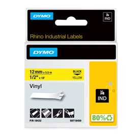 DYMO D1 RHINOPRO NASTRO IN VINILE COLORE GIALLO STAMPA NERO 12MMX5,5MT (18432)