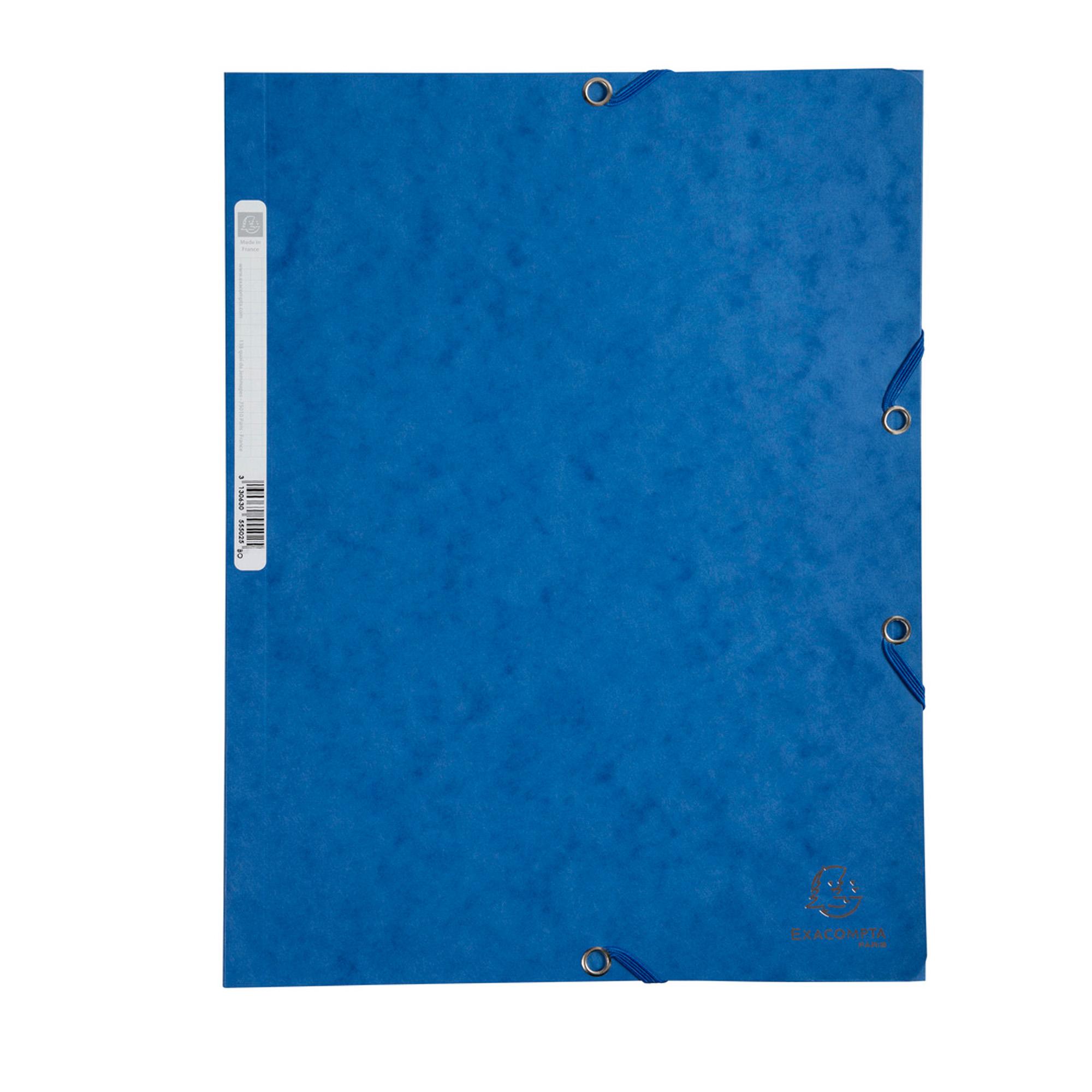 Cartella 3 lembi con elastico angolare - A4 - dorso 0,3 cm - cartoncino Lustrè - blu - Exacompta