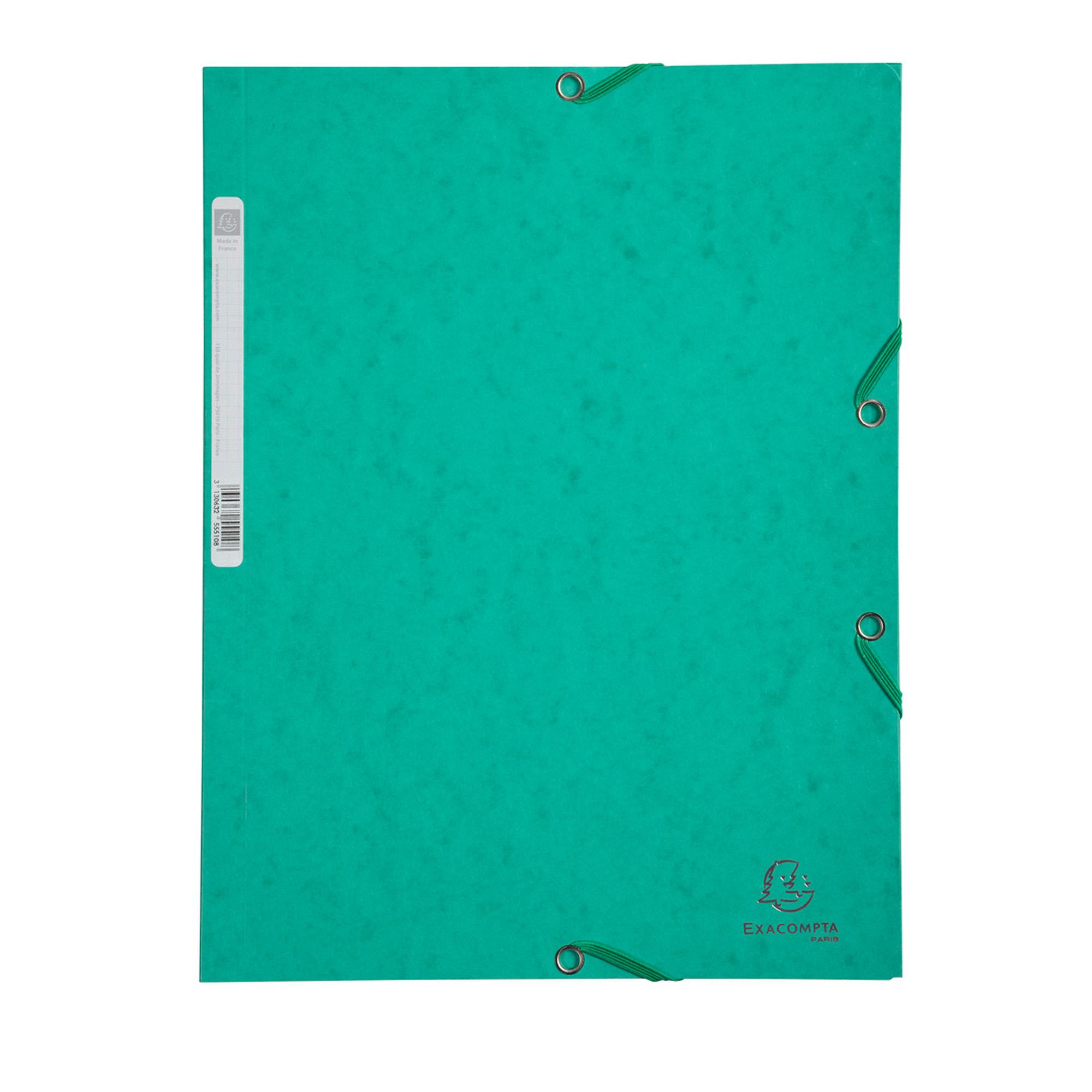 Cartella 3 lembi con elastico angolare - A4 - dorso 0,3 cm - cartoncino Lustrè - verde - Exacompta