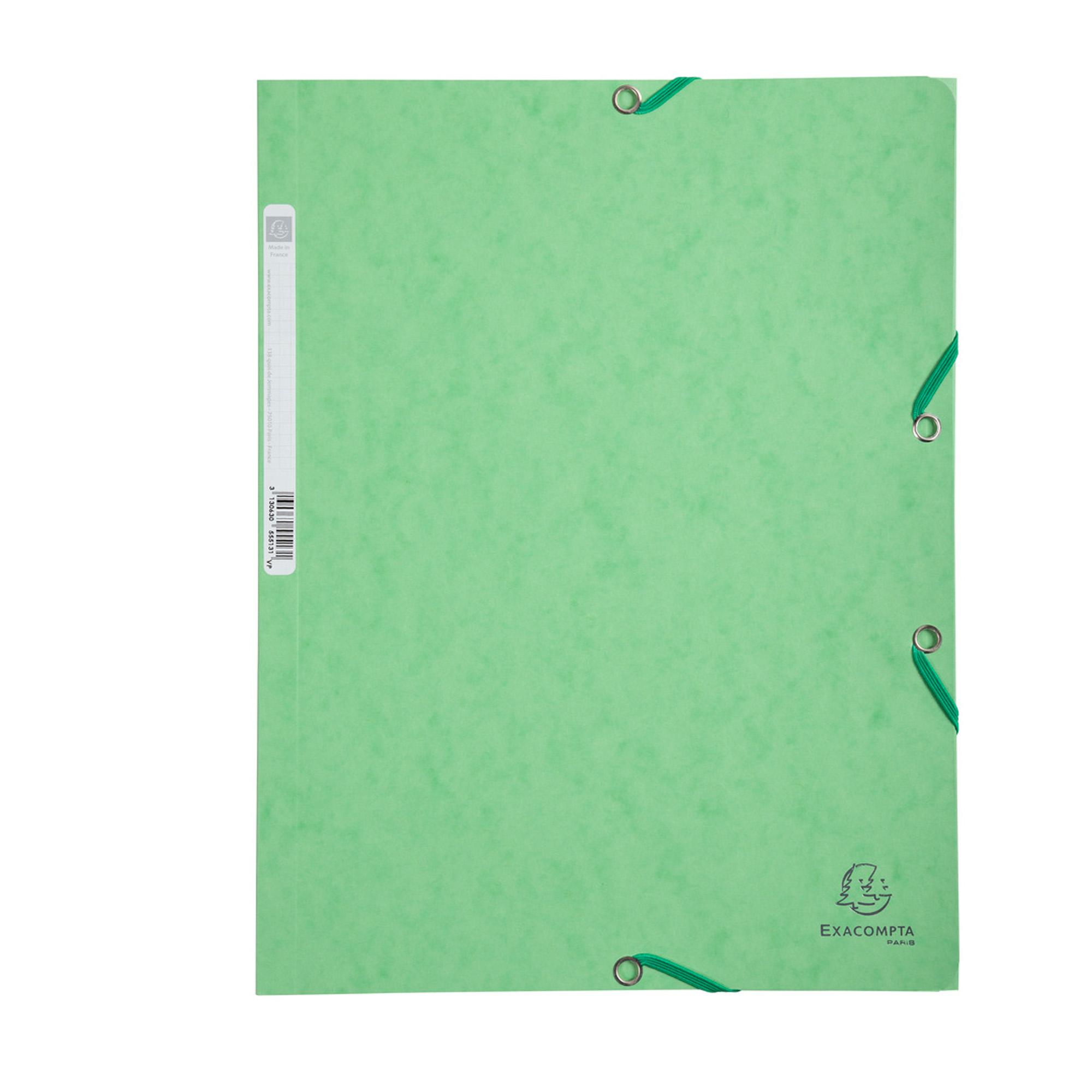 Cartella 3 lembi con elastico angolare - A4 - dorso 0,3 cm - cartoncino Lustrè - verde tiglio - Exacompta