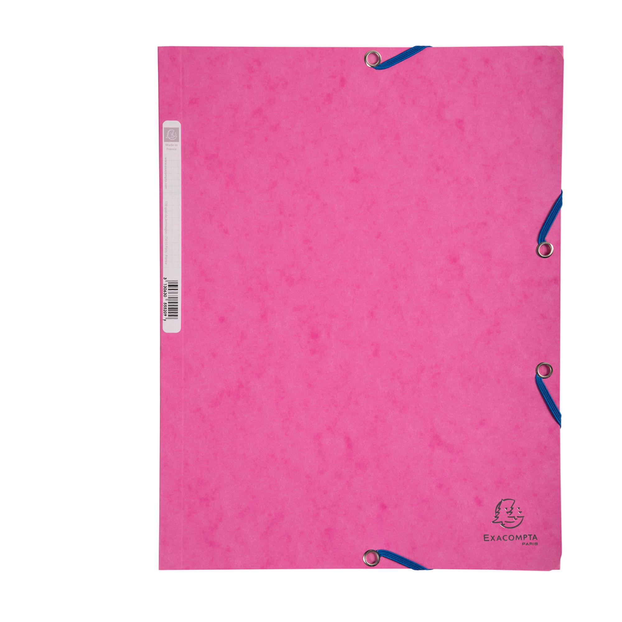 Cartella 3 lembi con elastico angolare - A4 - dorso 0,3 cm - cartoncino Lustrè - rosa - Exacompta