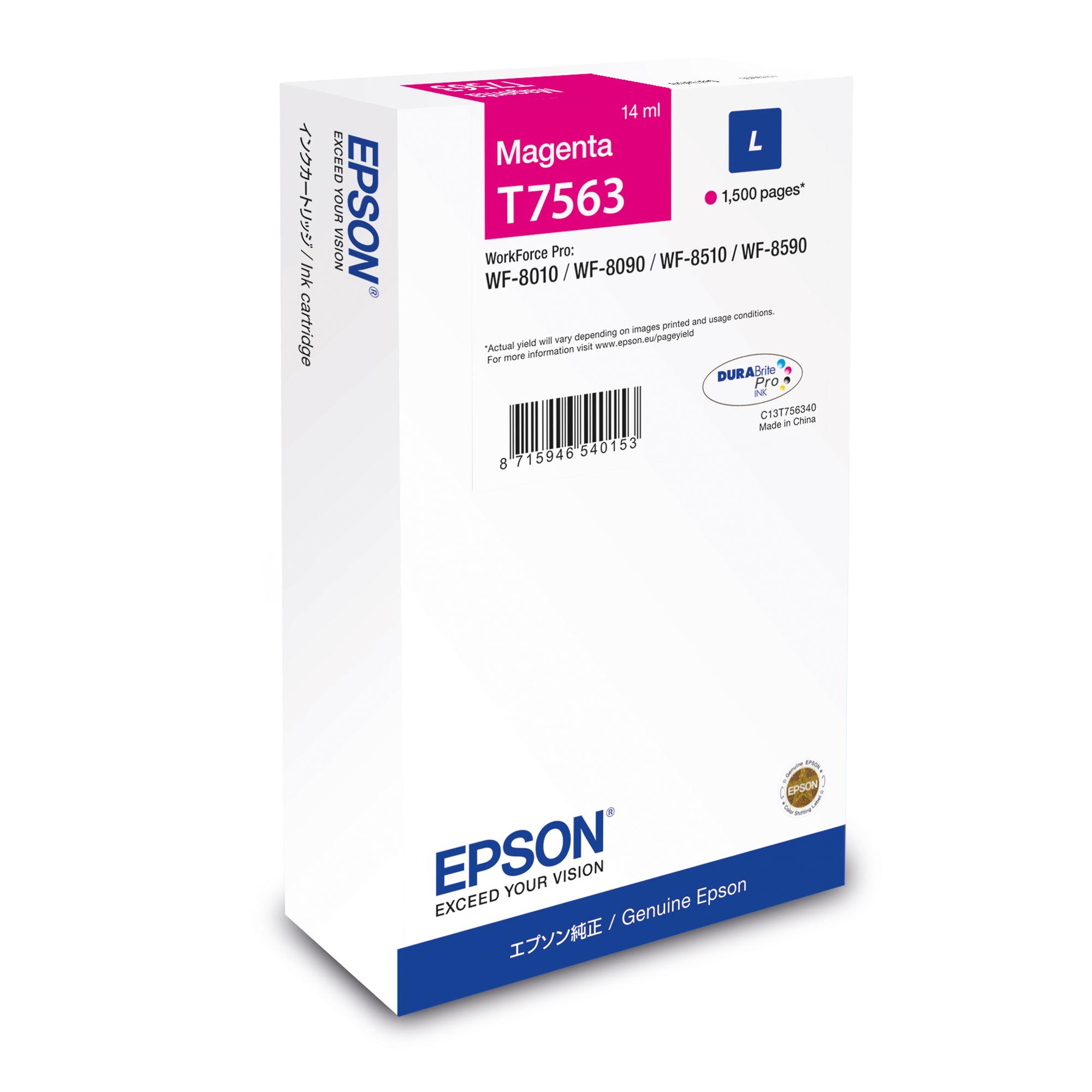 Epson T7563 - 14 ml - taglia L - magenta - originale - cartuccia d'inchiostro - per WorkForce Pro WF-8010, WF-8090, WF-8090 D3TWC, WF-8510, WF-8590, WF-8590 D3TWFC