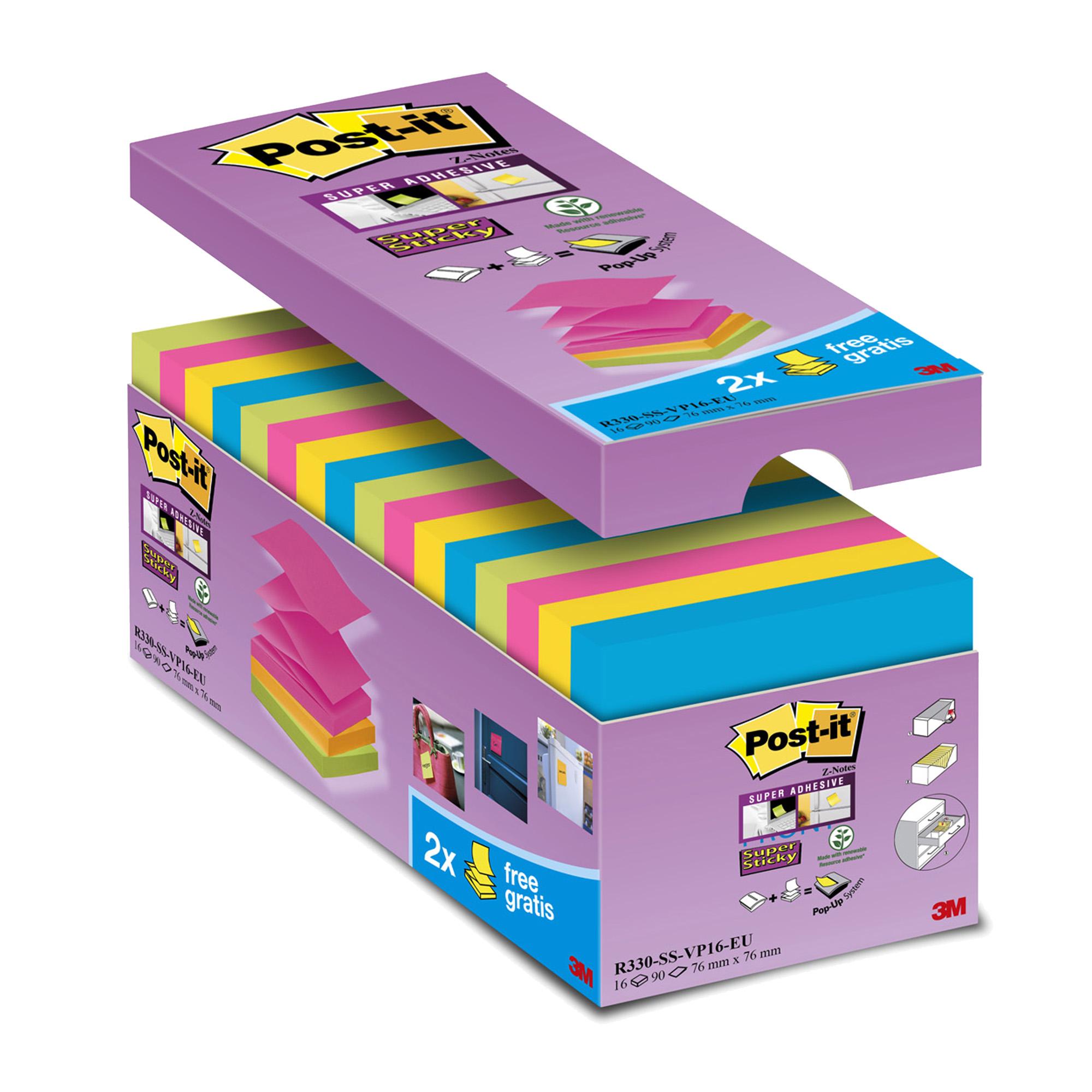 FOGLIETTI POST-IT SUPER STICKY COLORATI Z-NOTES - VALUE PACK DA 12 BLOCCHETTI + 4