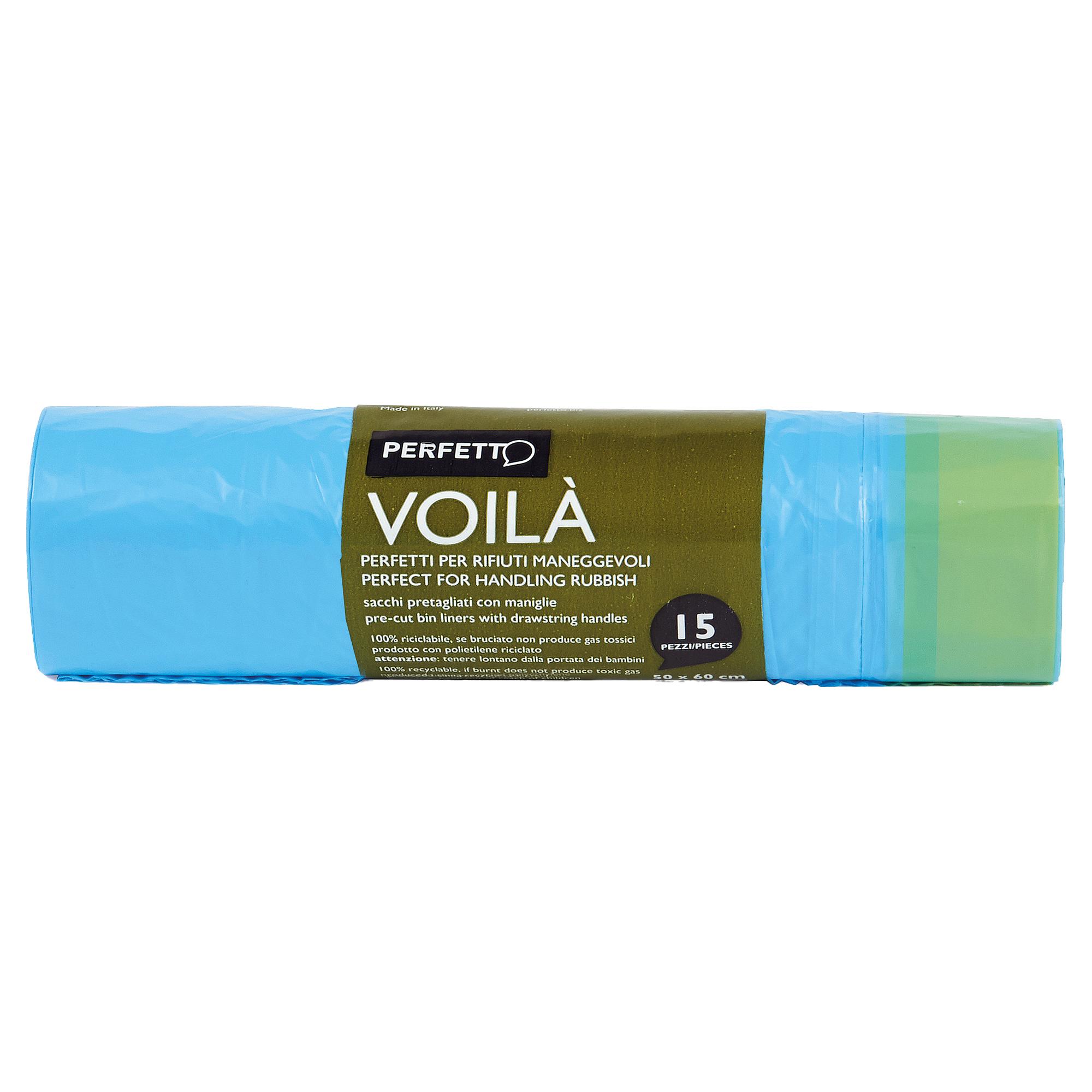 PERFETTO SACCHI IMMODIZIA 50X60 CM CON MANIGLIE ROTOLO A STRAPPO AZZURRO CONF 15 Pz.