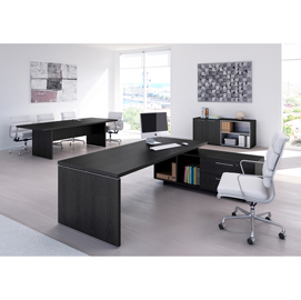 Scrivania Manager Prestige - con mobile servizio reversibile - 180 x 90 x 74 cm - nero venato