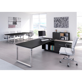 Scrivania Manager Prestige Metal - con mobile servizio reversibile - 210 x 90 x 74 cm - nero venato