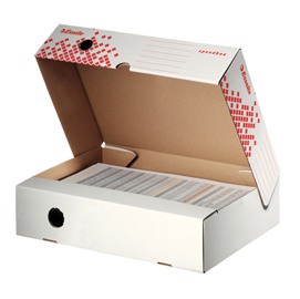 Scatola archivio Speedbox - dorso 8 cm - 35 x 25 cm - apertura totale - bianco e rosso - Esselte
