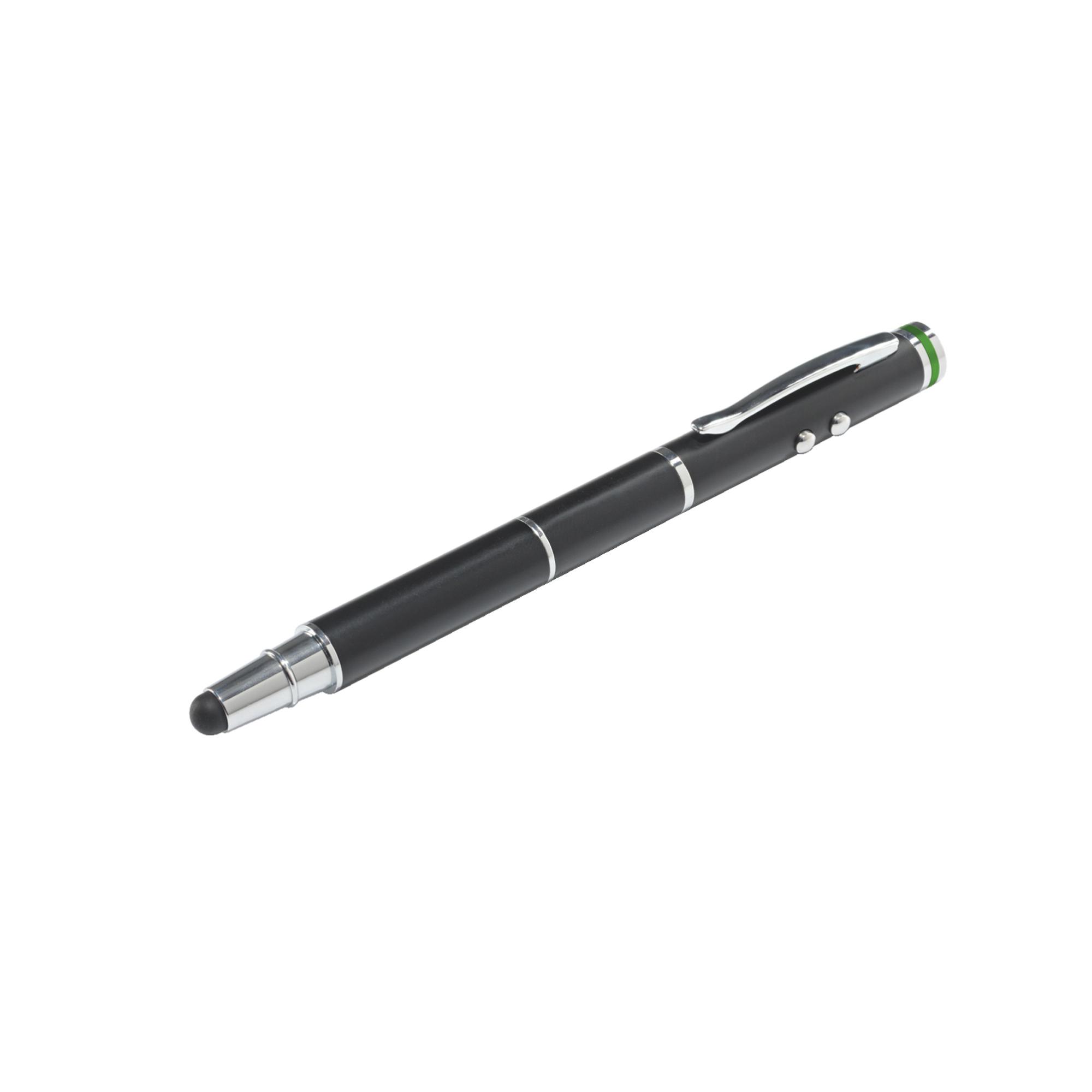 STYLUS PENNINO PER DISPOSITIVI TOUCH SCREEN CON FUNZIONI DI PENNA A SFERA PUNTATORE LASER E TORCIA LED NERO SILVER