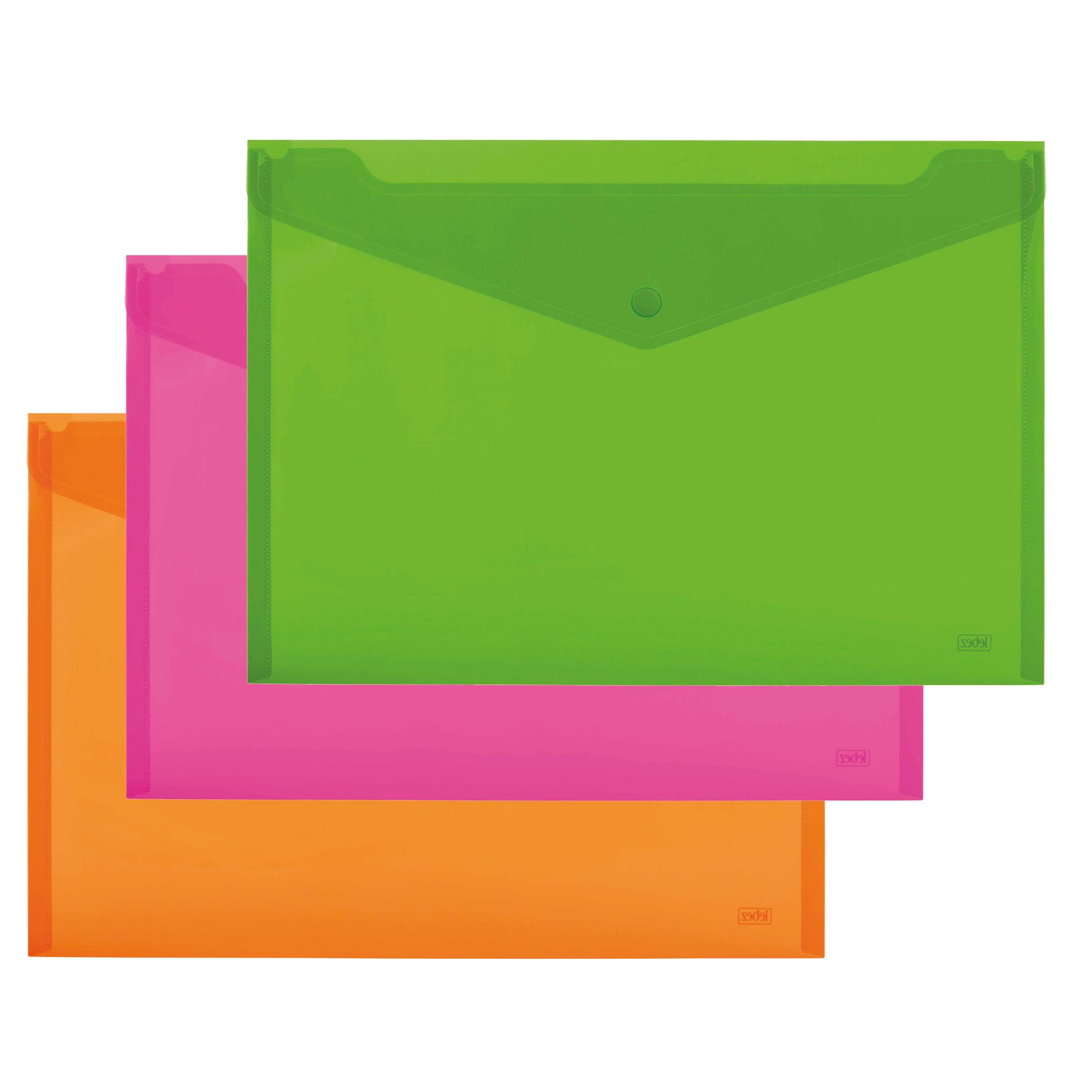 Buste con bottone - PPL - 24 x 18,5 cm - mix 3 colori fluo - Lebez - conf. 5 pezzi