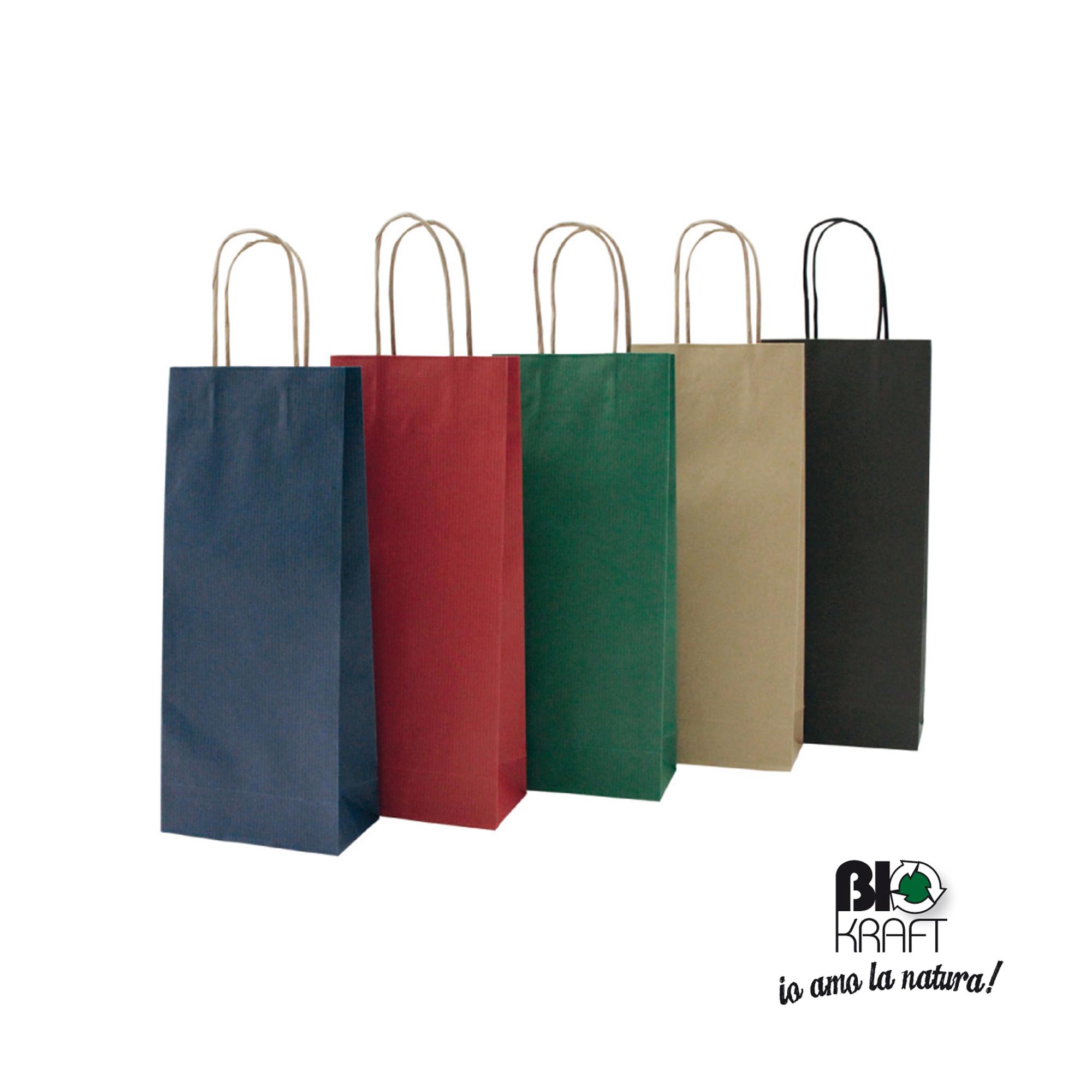 Portabottiglie BARBERA - maniglie cordino - 14 x 9 x 38 cm - carta biokraft - avana - Mainetti Bags - conf. 20 pezzi