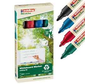 edding EcoLine 28 board - Marcatore - nero, rosso, blu, verde - inchiostro pigmentato - 1.5-3 mm (pacchetto di 4)