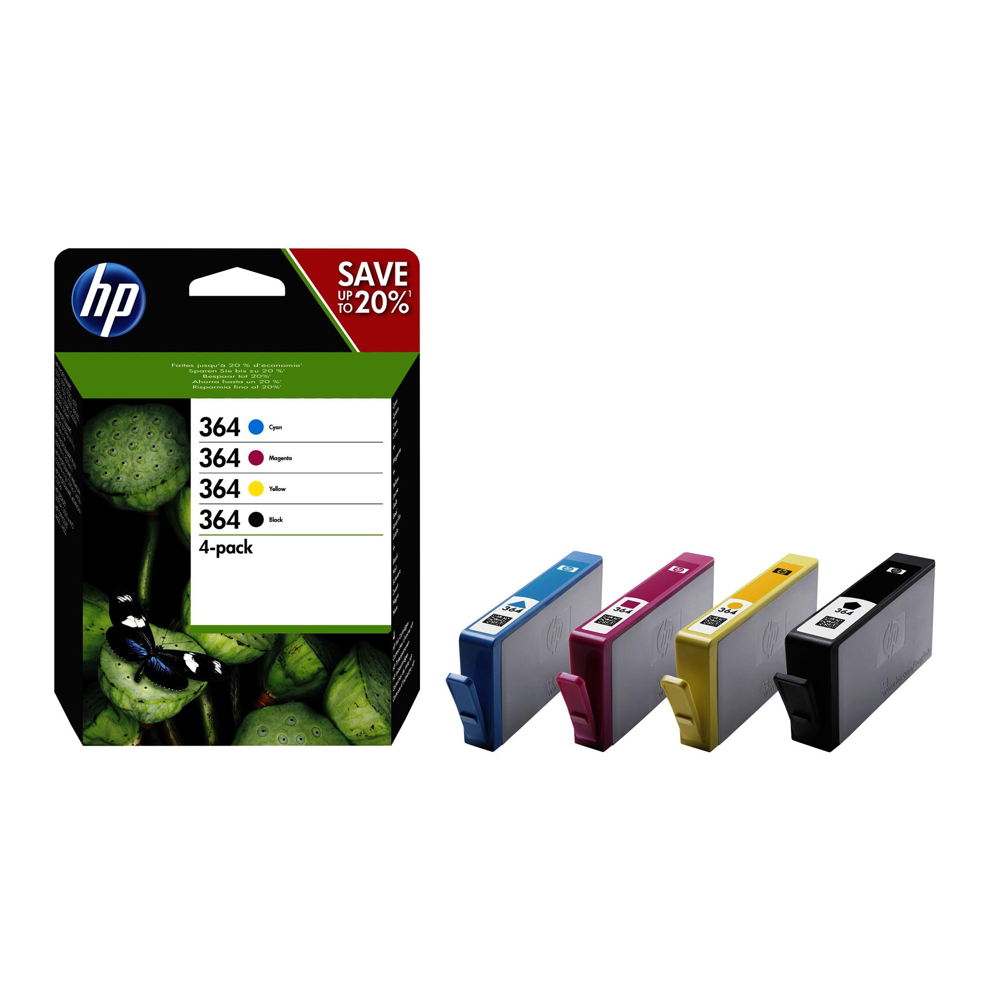 HP 364 - Confezione da 4 - nero, giallo, ciano, magenta - originale - cartuccia d'inchiostro - per Deskjet 35XX; Photosmart 55XX, 55XX B111, 65XX, 65XX B211, 7510 C311, B110, Wireless B110