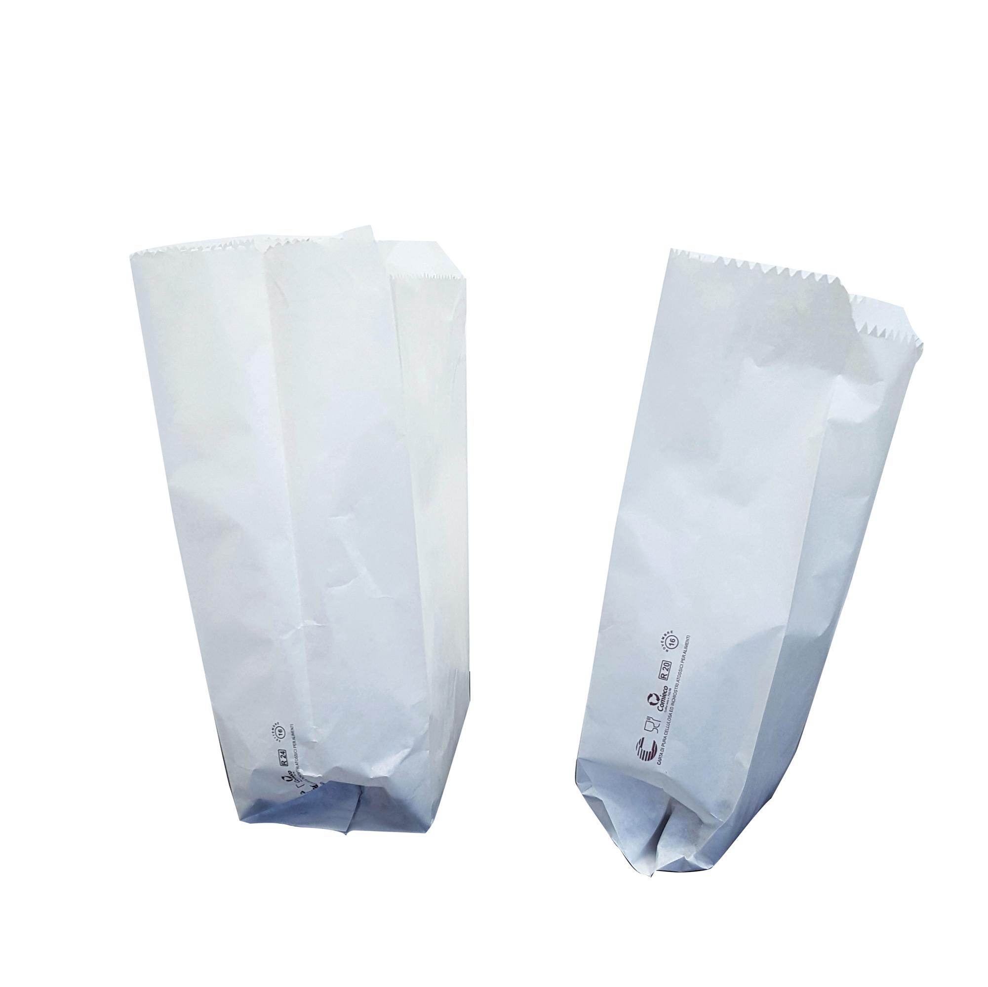 Sacchetti - carta kraft - 20 x 40 cm - soffietti laterali 11 cm - bianco - Favorit - conf. 100 pezzi