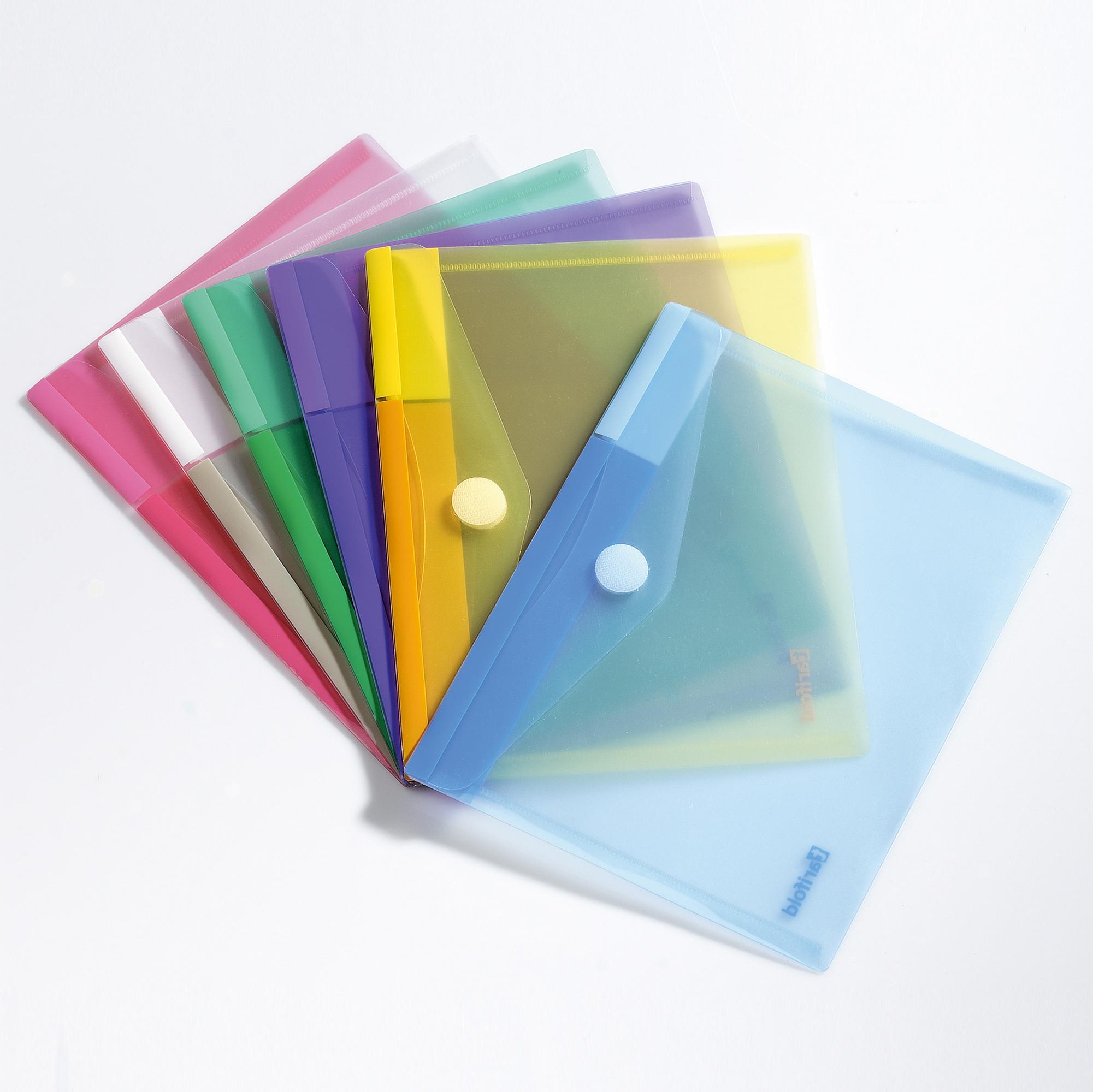 Buste con bottone in velcro - PP - 24 x 19 cm - colori assortiti - Djois - conf. 6 pezzi