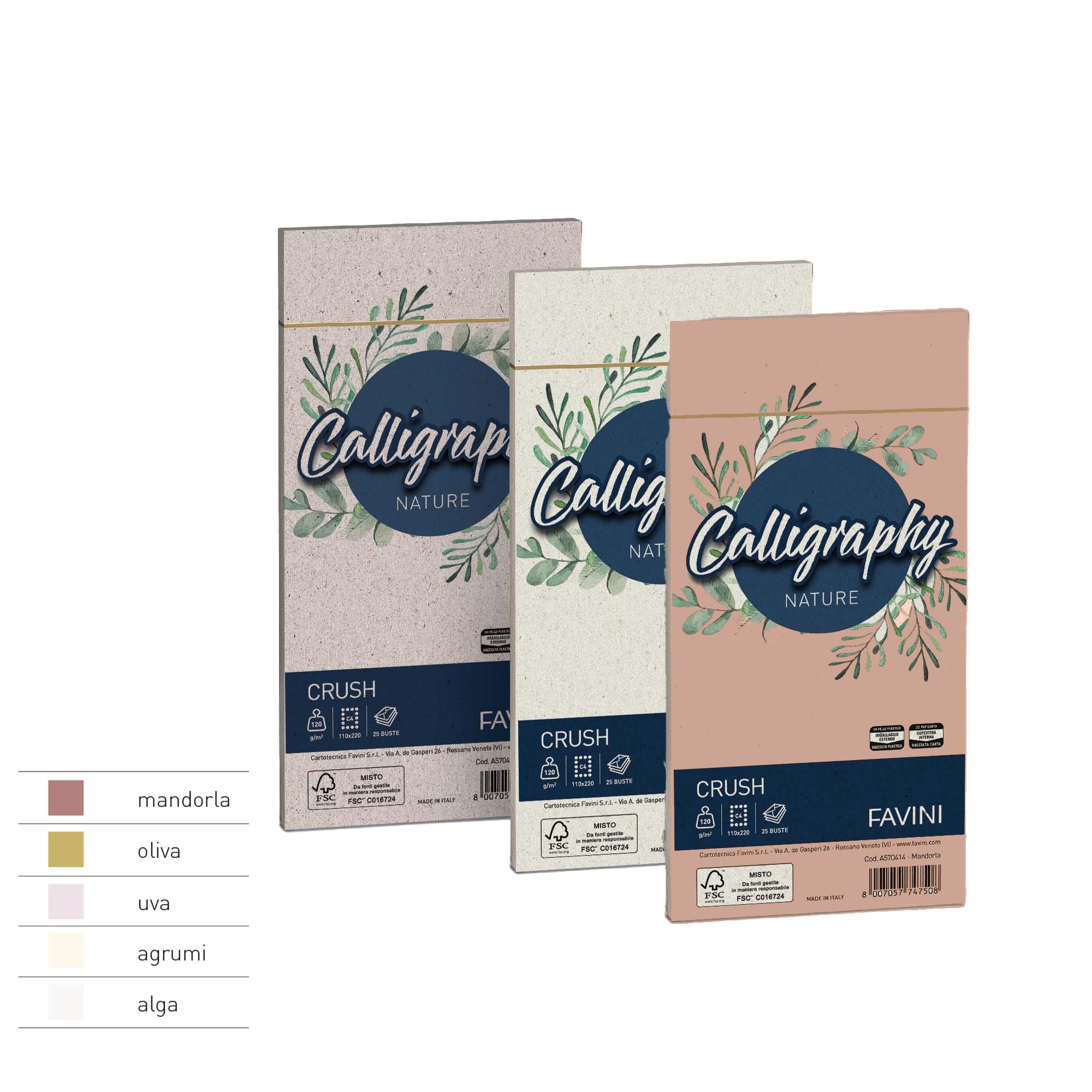 Busta Calligraphy Nature Crush - 110 x 220 mm - 120 gr - mandorla - Favini - conf. 25 pezzi
