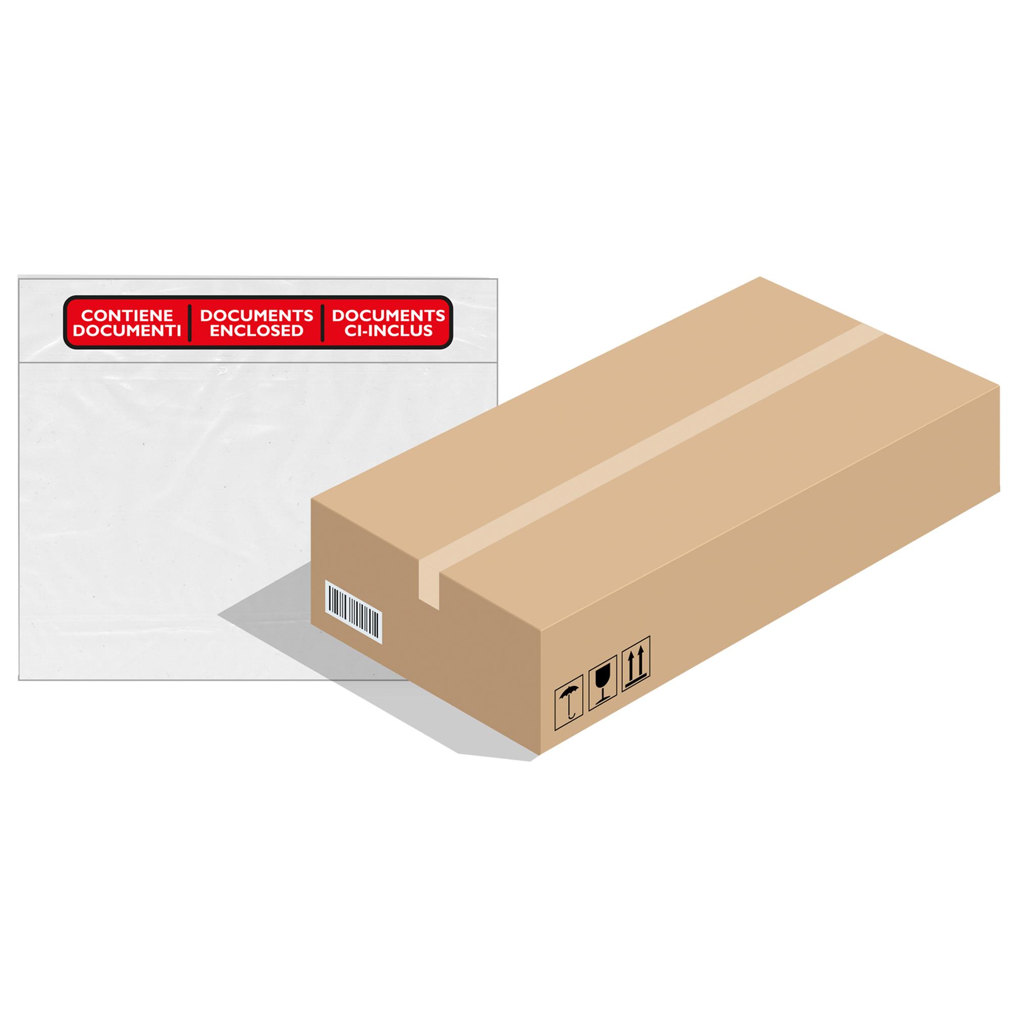 Busta adesiva Speedy Doc - con stampa "contiene documenti" - C5 (23 x 16,5 cm) - PPL/PE - trasparente - Favorit - conf. 1000 pezzi