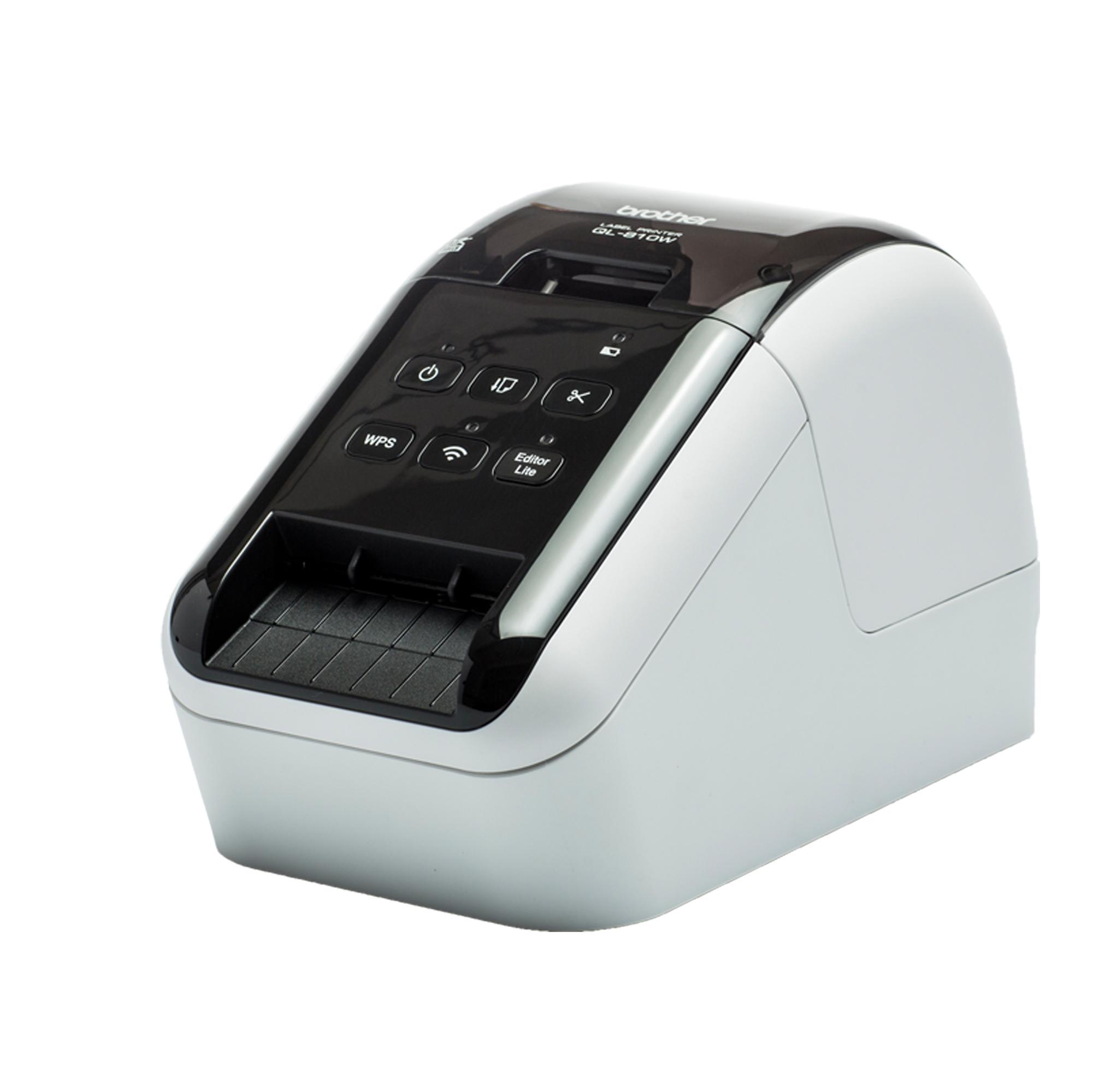 Brother QL-810Wc - Stampante per etichette - due colori (monocromatico) - termico diretto - Rotolo (6,2 cm) - 300 x 600 dpi - fino a 110 etichette/min - USB 2.0, Wi-Fi(n) - taglierina - bianco, nero lucido