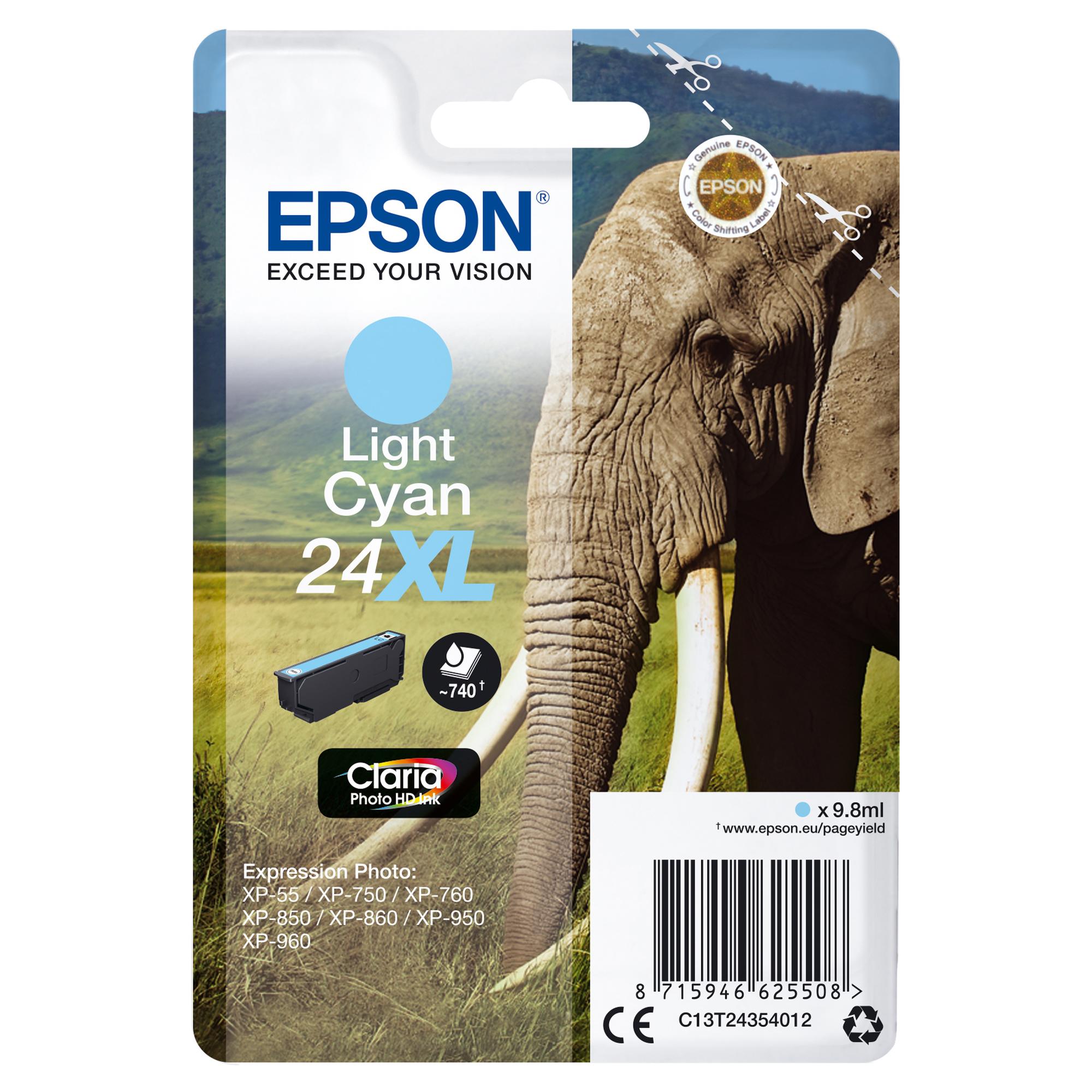 Epson 24XL - 9.8 ml - XL - cyan chiaro - originale - blister con allarme a radiofrequenza - cartuccia d'inchiostro - per Expression Photo XP-55, 750, 760, 850, 860, 950, 960, 970; Expression Premium XP-750, 850