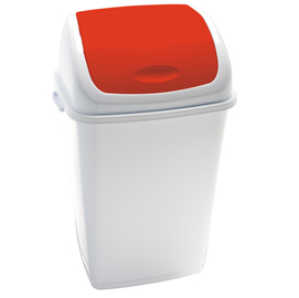Pattumiera con coperchio basculante Rif - 44x33x68 cm - 50 L - bianco/rosso - Medial