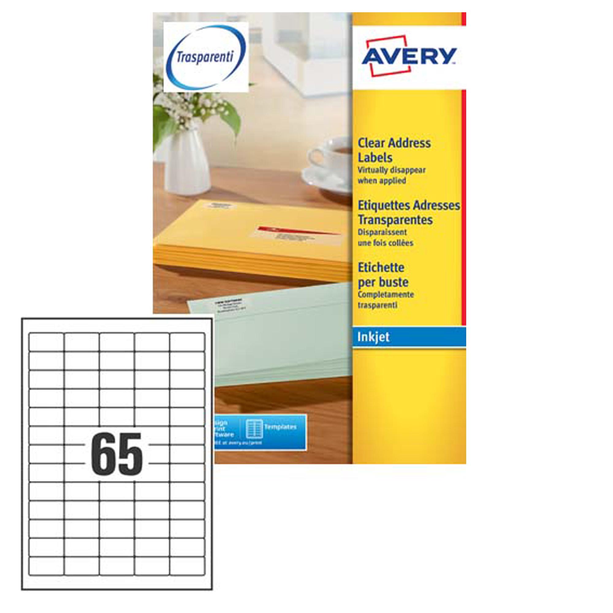 Etichette adesive J8651 - in carta - angoli arrotondati - inkjet - permanenti - 38,1 x 21,2 mm - 65 et/fg - 25 fogli - bianco - Avery