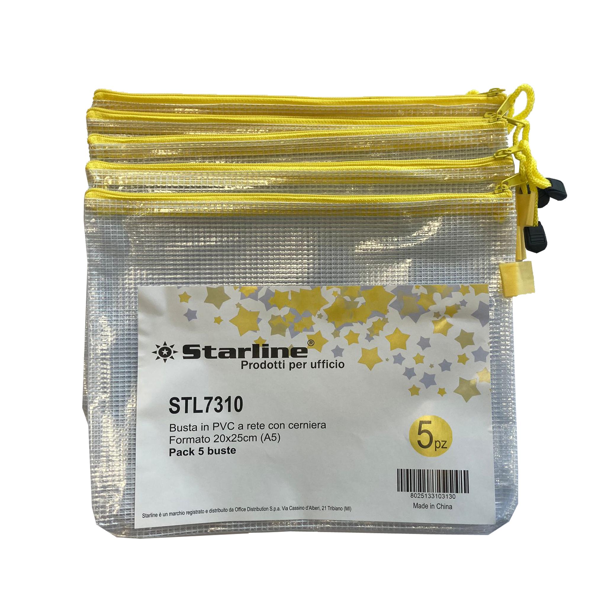 Busta a rete con cerniera gialla - PVC - 20 x 25 cm - trasparente - Starline