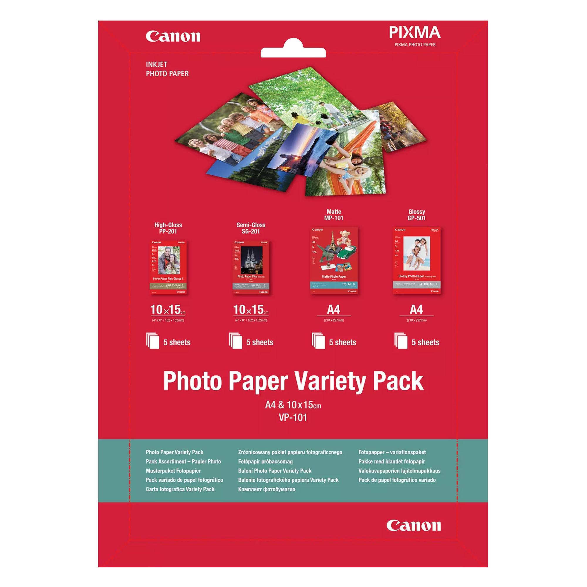 Canon Variety Pack VP-101 - 20 fogli kit carta per foto - per PIXMA MG2550, MG3550, MG3650, MG5750, MG5751, MG6450, MG6850, MG7150, MG7750, MG7751