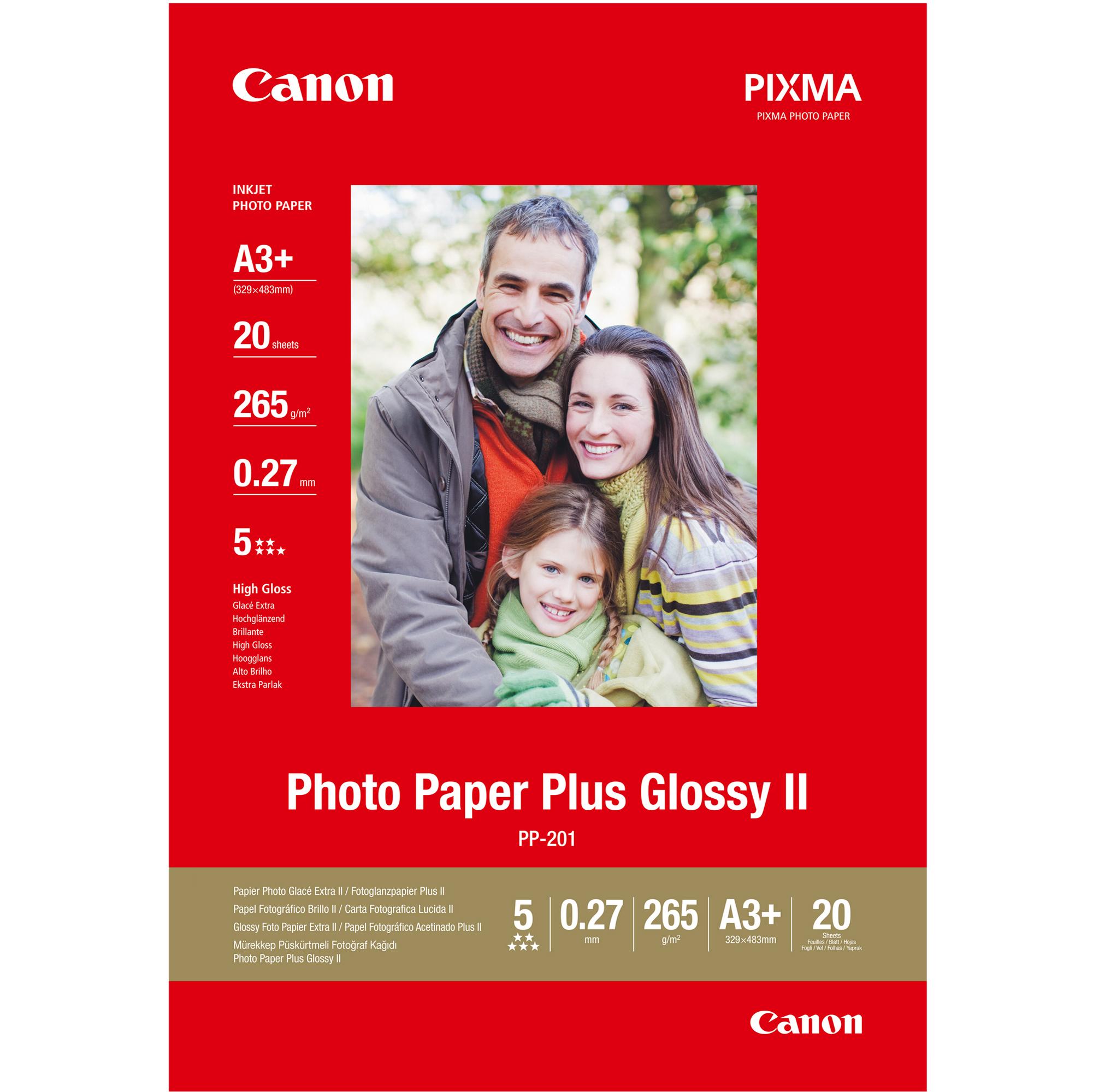 Canon Photo Paper Plus Glossy II PP-201 - Lucido - A3 plus (329 x 423 mm) 20 fogli carta fotografica - per PIXMA iX7000, MP210, MP520, MP610, MP970, MX300, MX310, MX700, MX850, PRO-1, PRO-10, 100