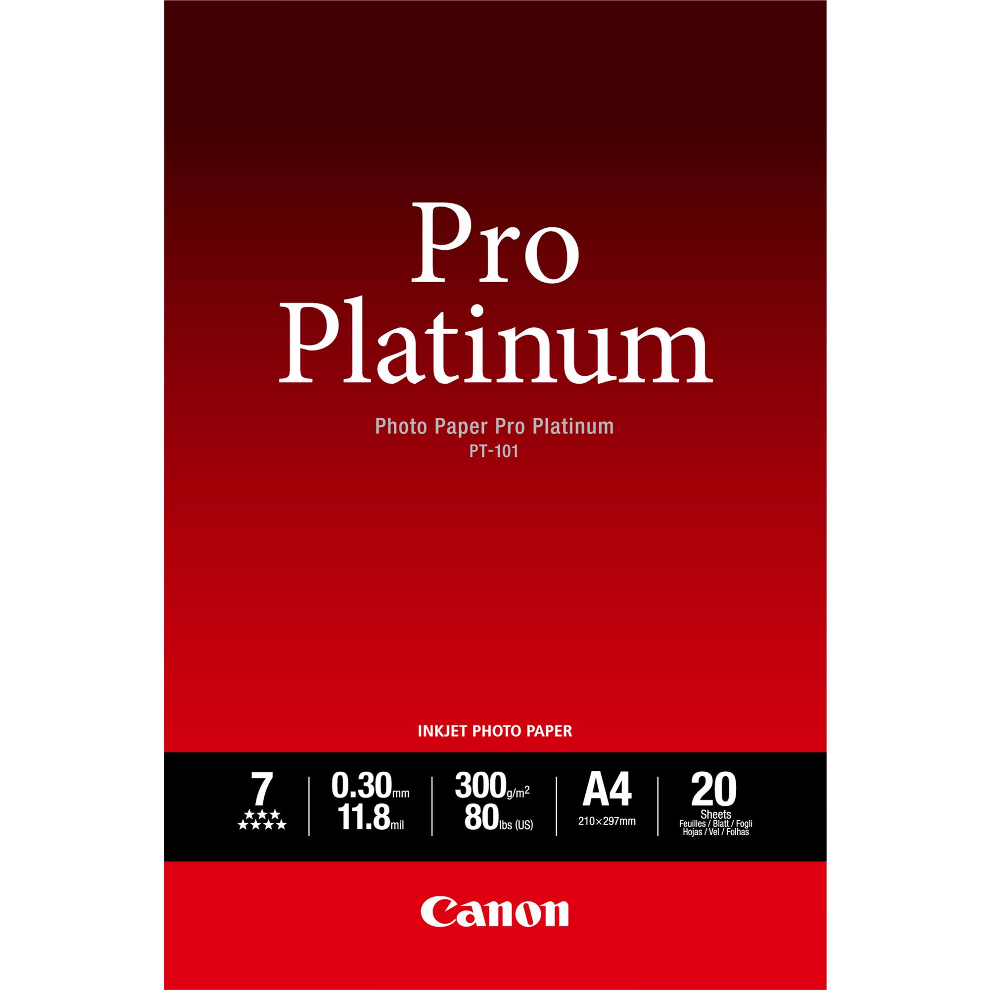 Canon Photo Paper Pro Platinum - A4 (210 x 297 mm) - 300 g/m² - 20 fogli carta fotografica - per PIXMA iP3600, MP240, MP480, MP620, MP980