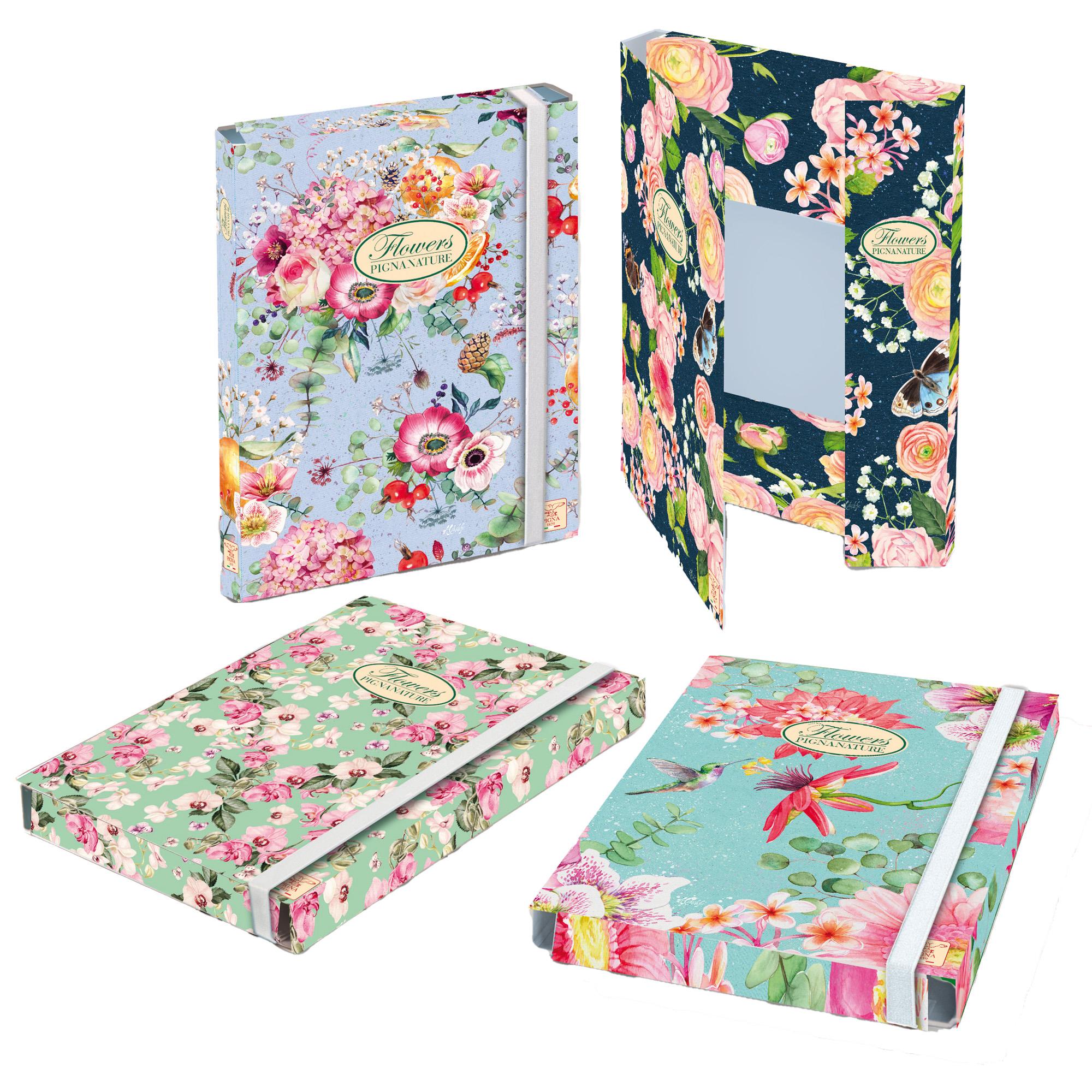 PIGNA Nature Flowers - Cartelletta a 3 lembi - larghezza dorsale 30 mm - disponibile in colori assortiti