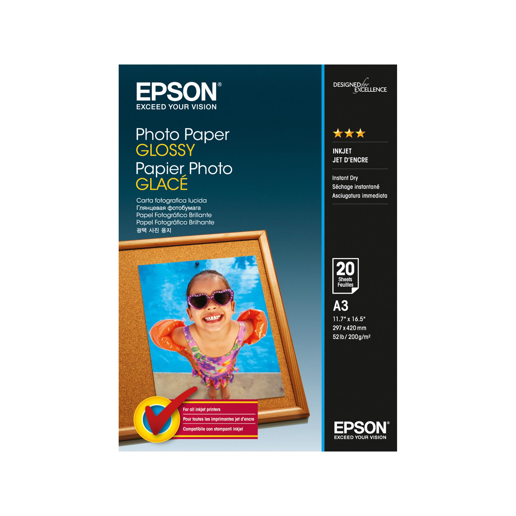 Epson - Lucido - A3 (297 x 420 mm) - 200 g/m² - 20 fogli carta fotografica - per Expression Photo XP-970; SureColor P706, SC-T5160, T3160, T5160; WorkForce WF-7840, 7845