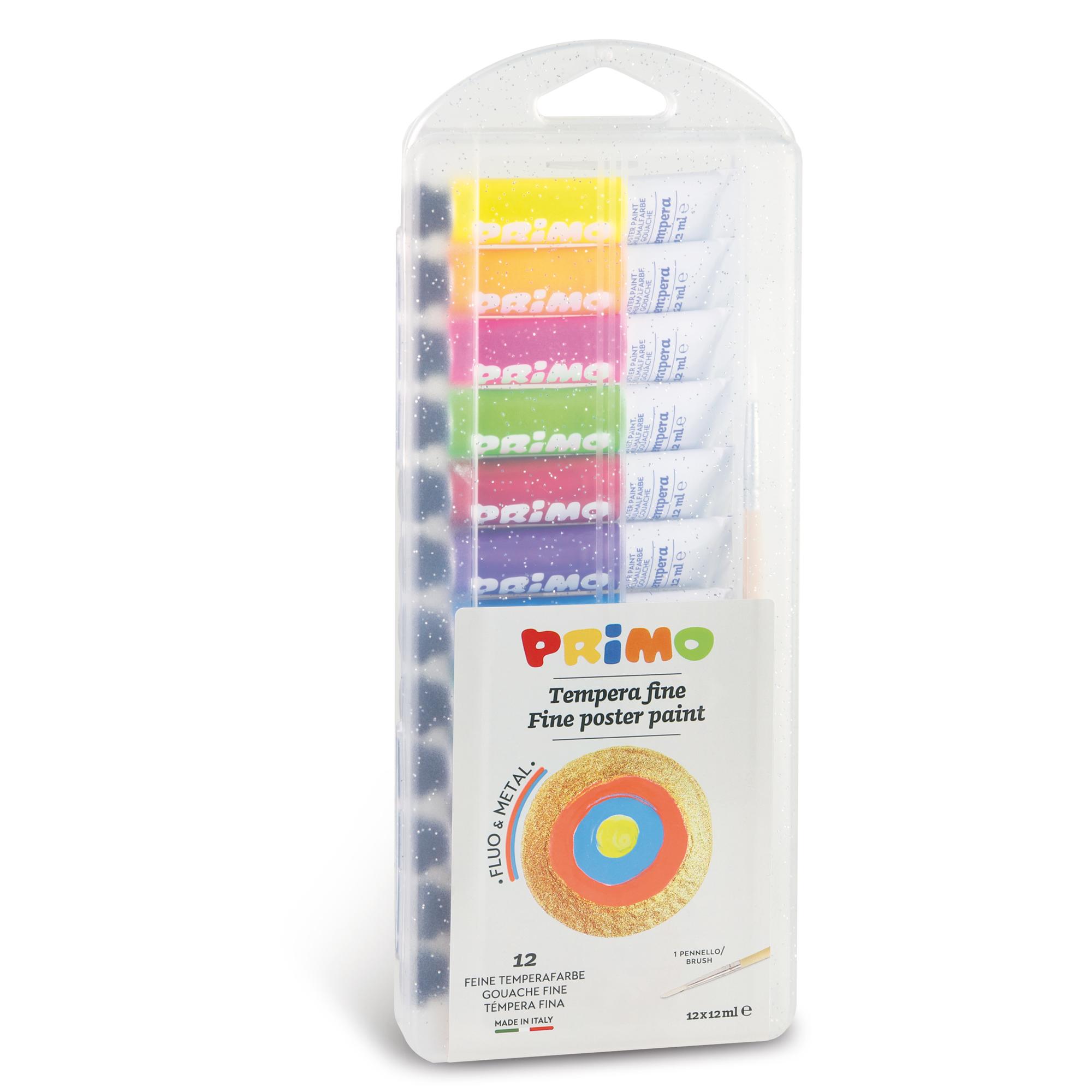 Conf12 tubetti tempera12ml 4 FLUO + 8 METAL.