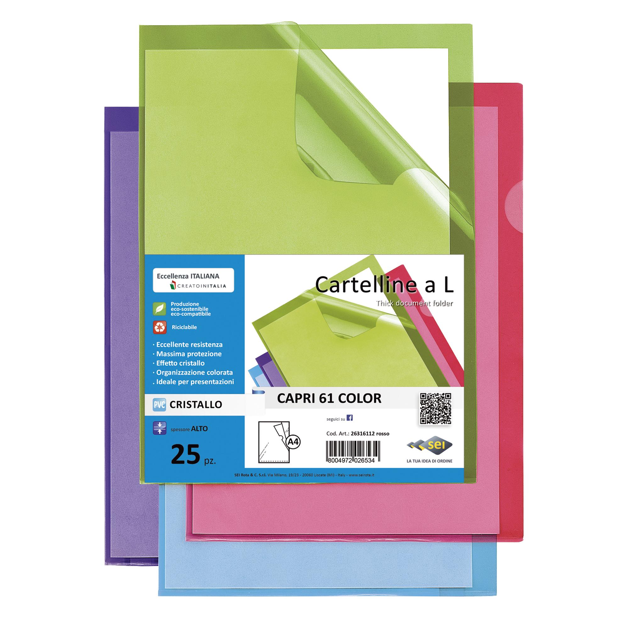 Cartellina a L - Capri 61 color - 21 x 29,7 cm - lilla - Sei Rota - conf. 25 pezzi